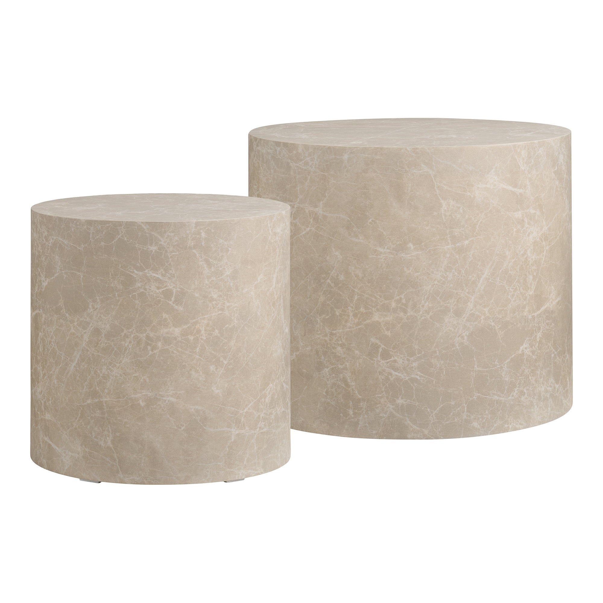 Prague Salontafel - Marmerlook, rond, beige (set van 2)