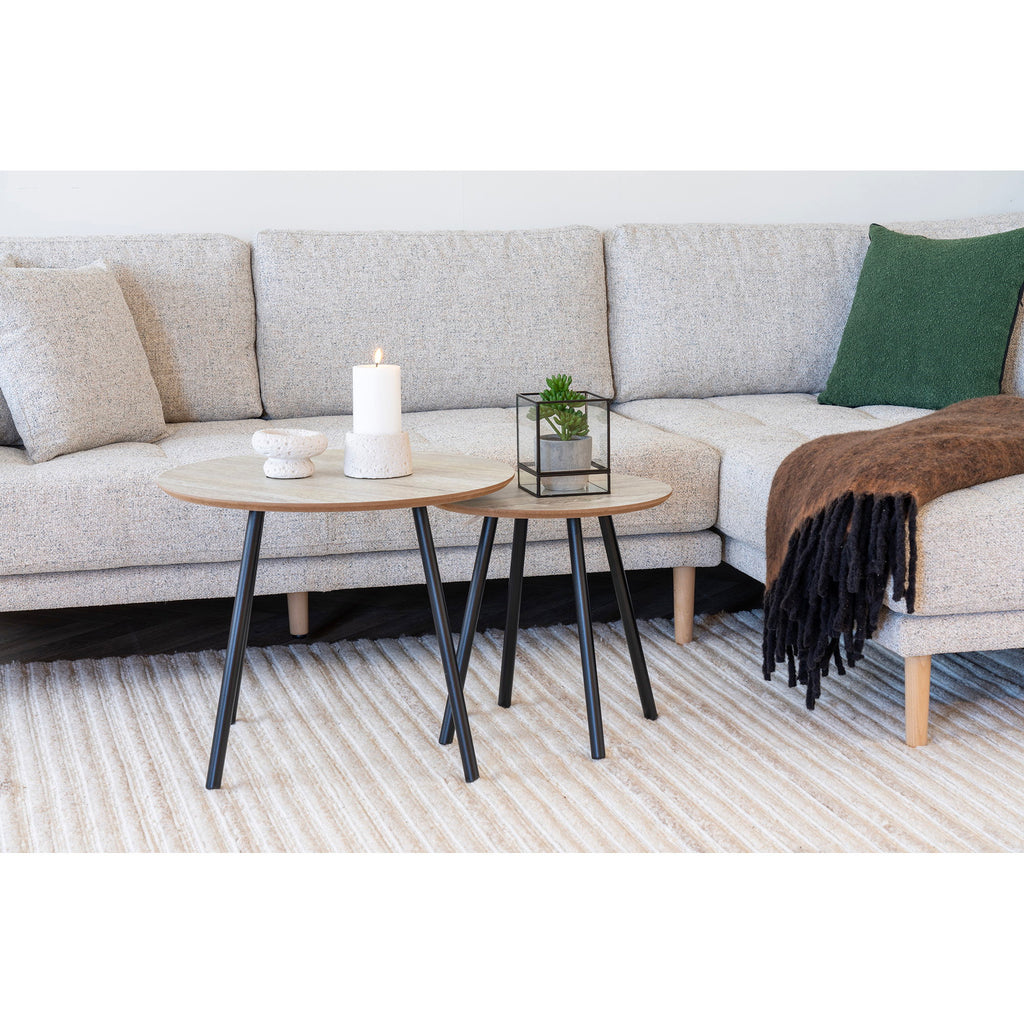 Aalst Coffee Table - Travertine look, black legs Ø55x45 cm