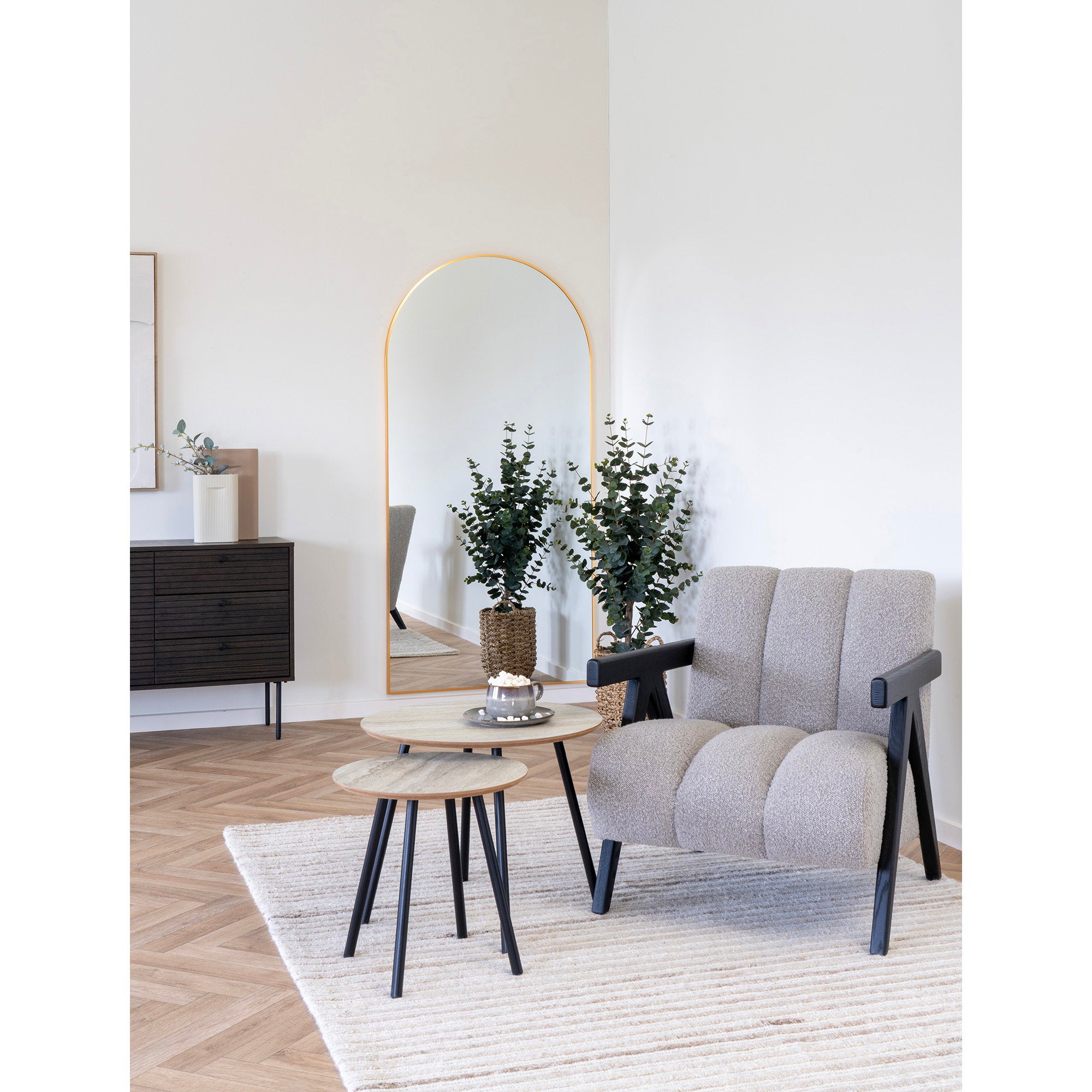 Aalst Coffee Table - Travertine look, black legs Ø55x45 cm
