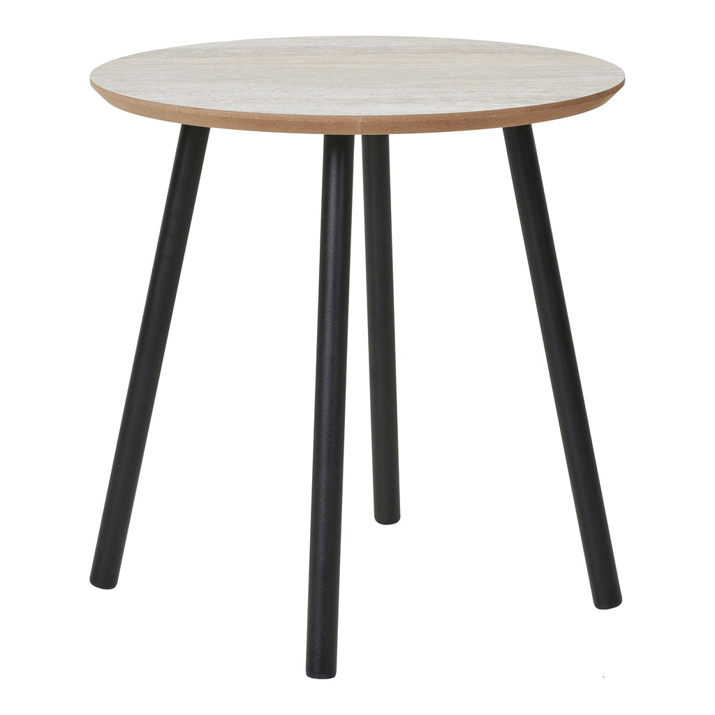 Aalst Side Table - Side table, travertine look, black legs Ø40x40 cm