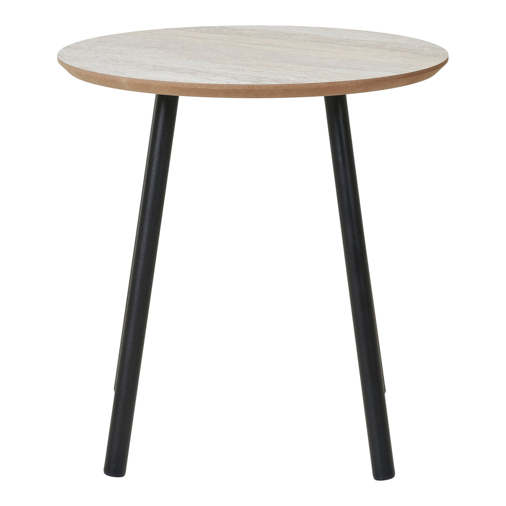 Aalst Side Table - Side table, travertine look, black legs Ø40x40 cm