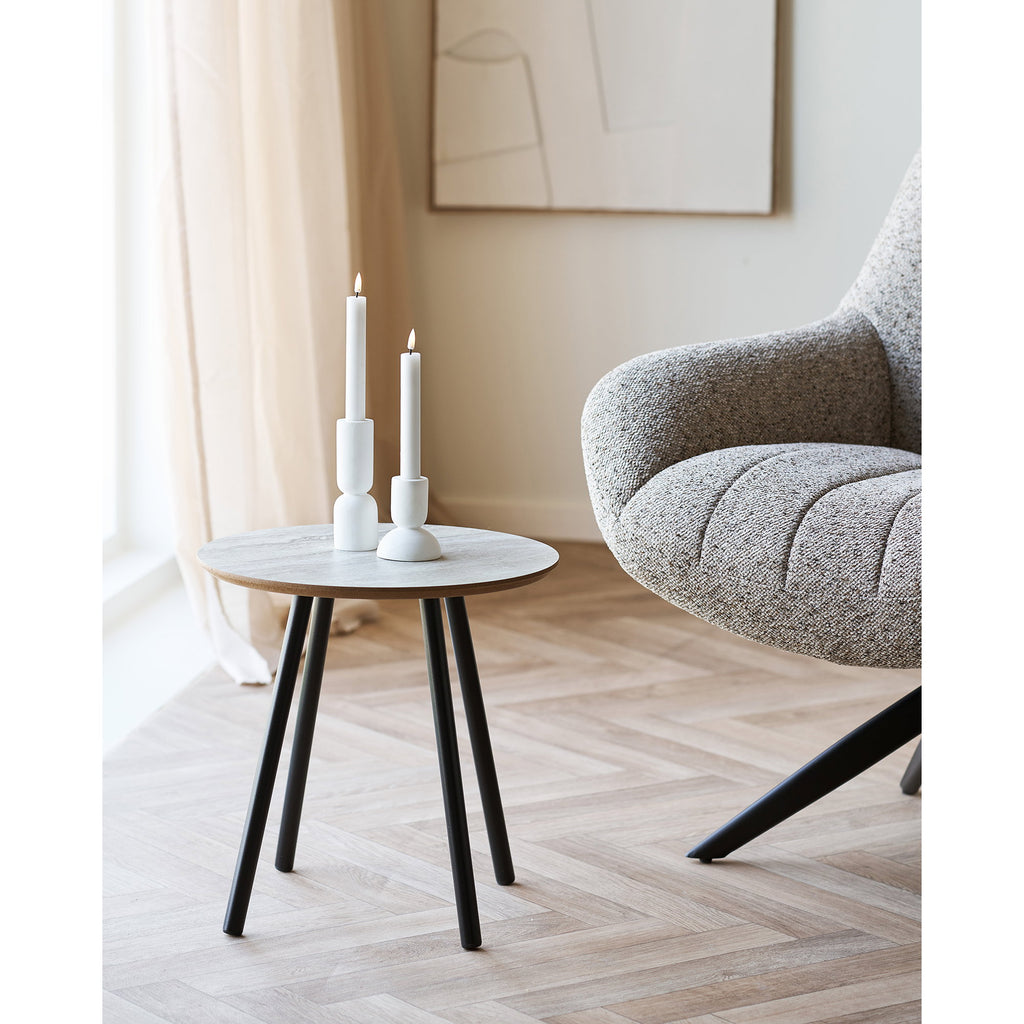 Aalst Side Table - Side table, travertine look, black legs Ø40x40 cm