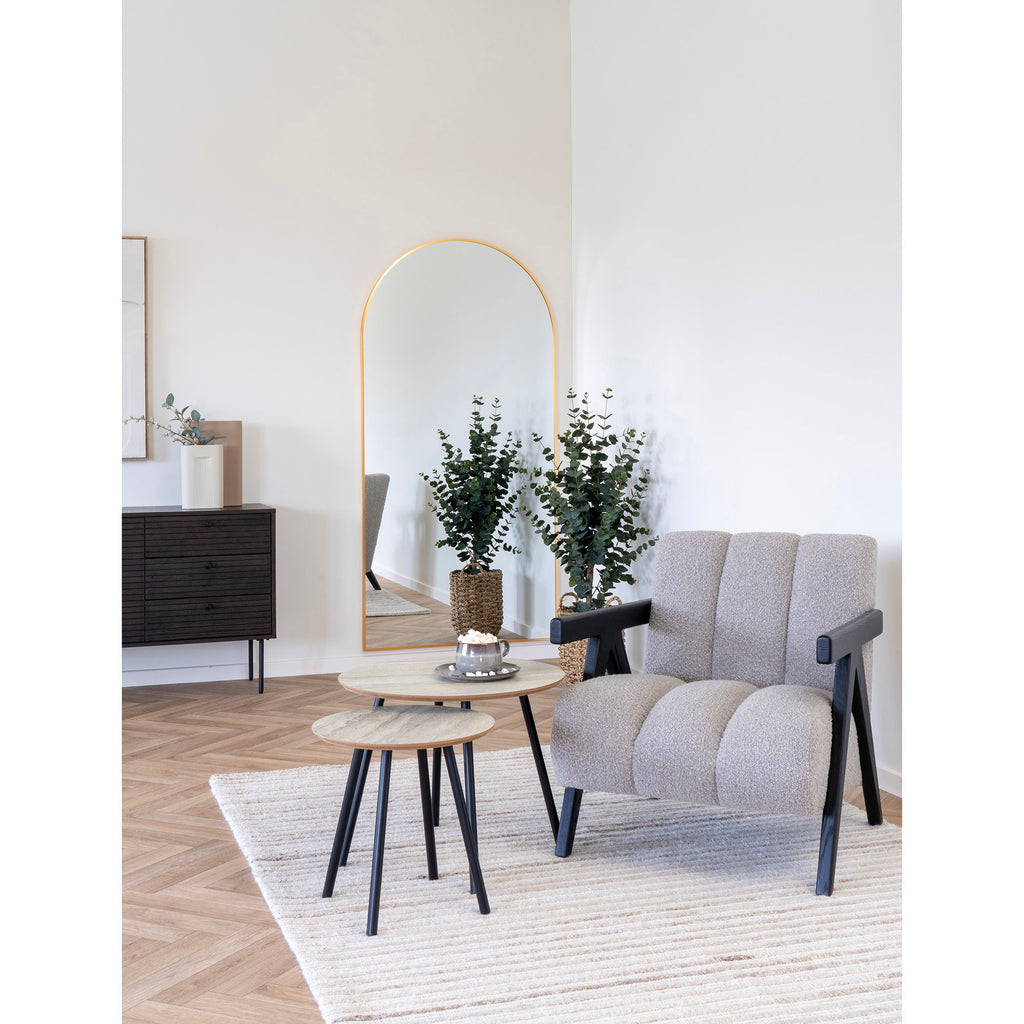Aalst Side Table - Side table, travertine look, black legs Ø40x40 cm