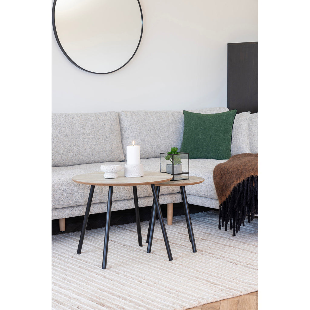 Aalst Side Table - Side table, travertine look, black legs Ø40x40 cm