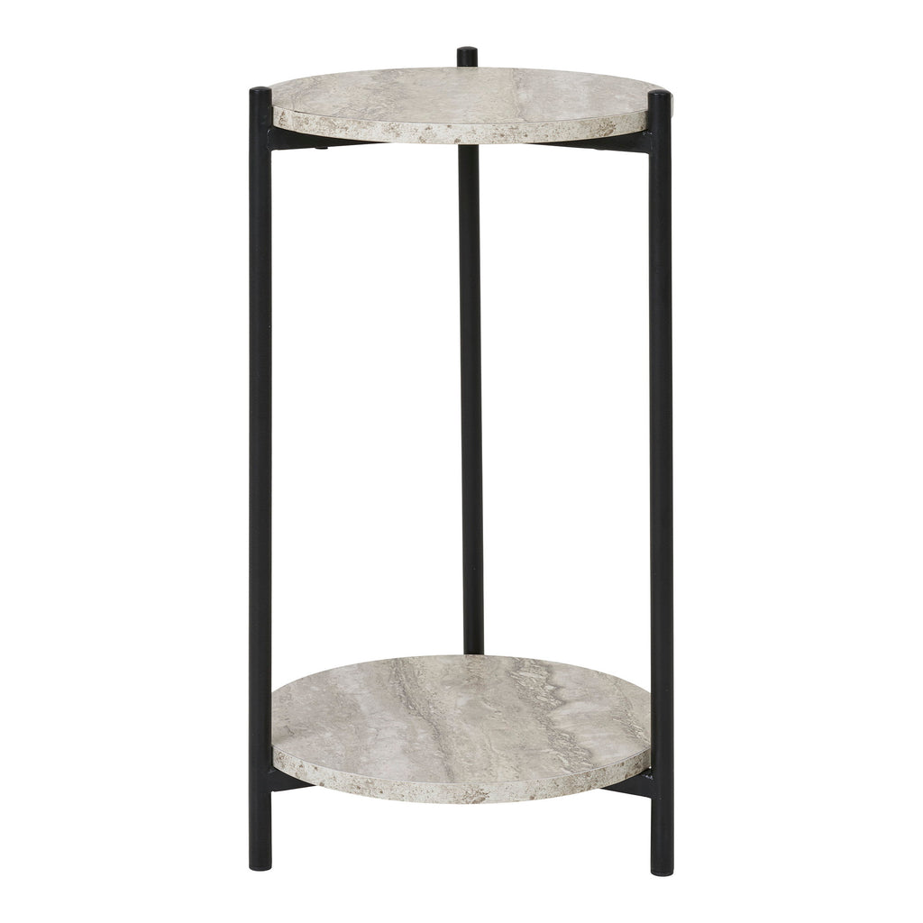 Leuven Bijzettafel - Bijzettafel, travertinlook, zwarte poten Ø27x46 cm