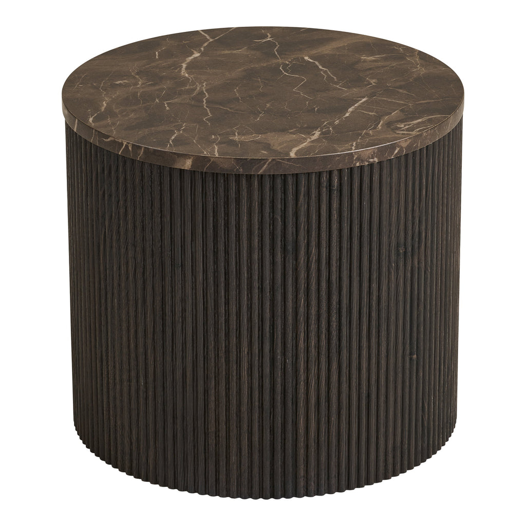 Rota Side Table - Side table, marble look, dark brown Ø45x40 cm