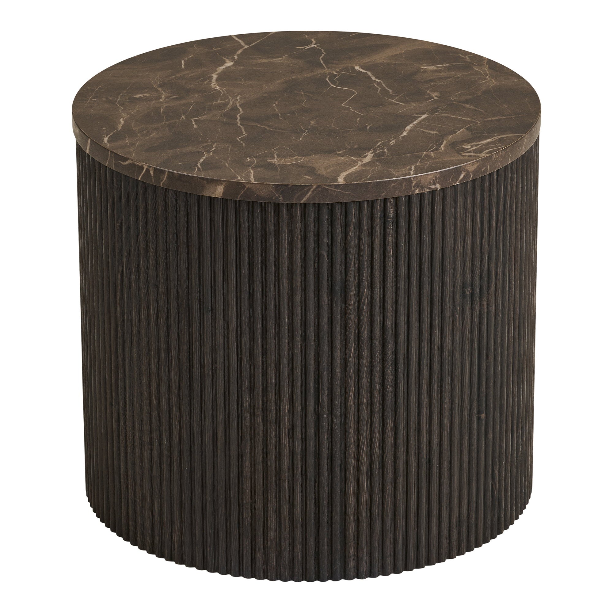 Rota Side Table - Side table, marble look, dark brown Ø45x40 cm