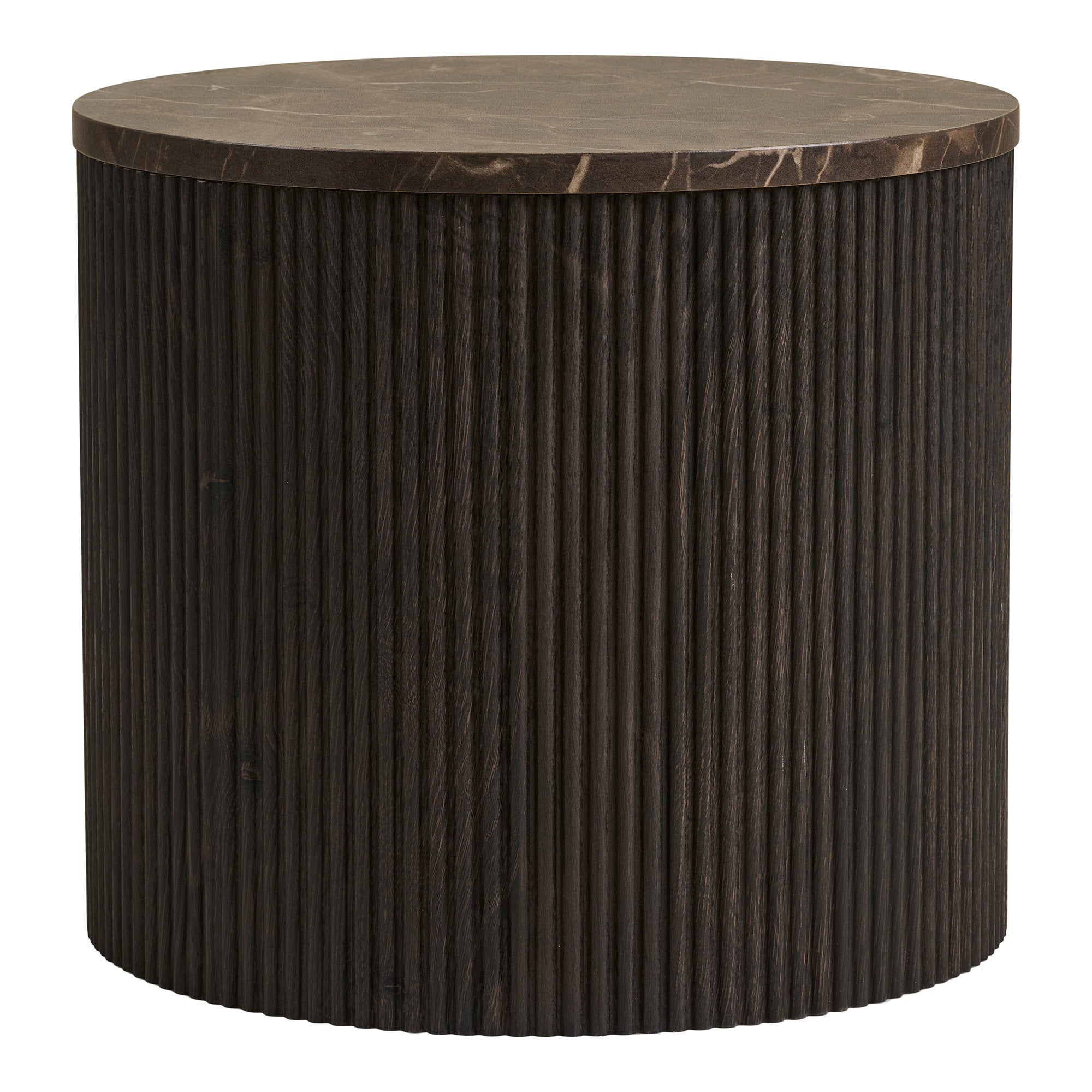 Rota Side Table - Side table, marble look, dark brown Ø45x40 cm