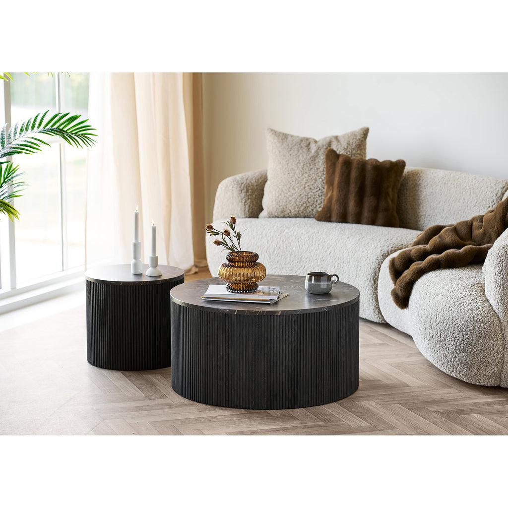 Rota Side Table - Side table, marble look, dark brown Ø45x40 cm