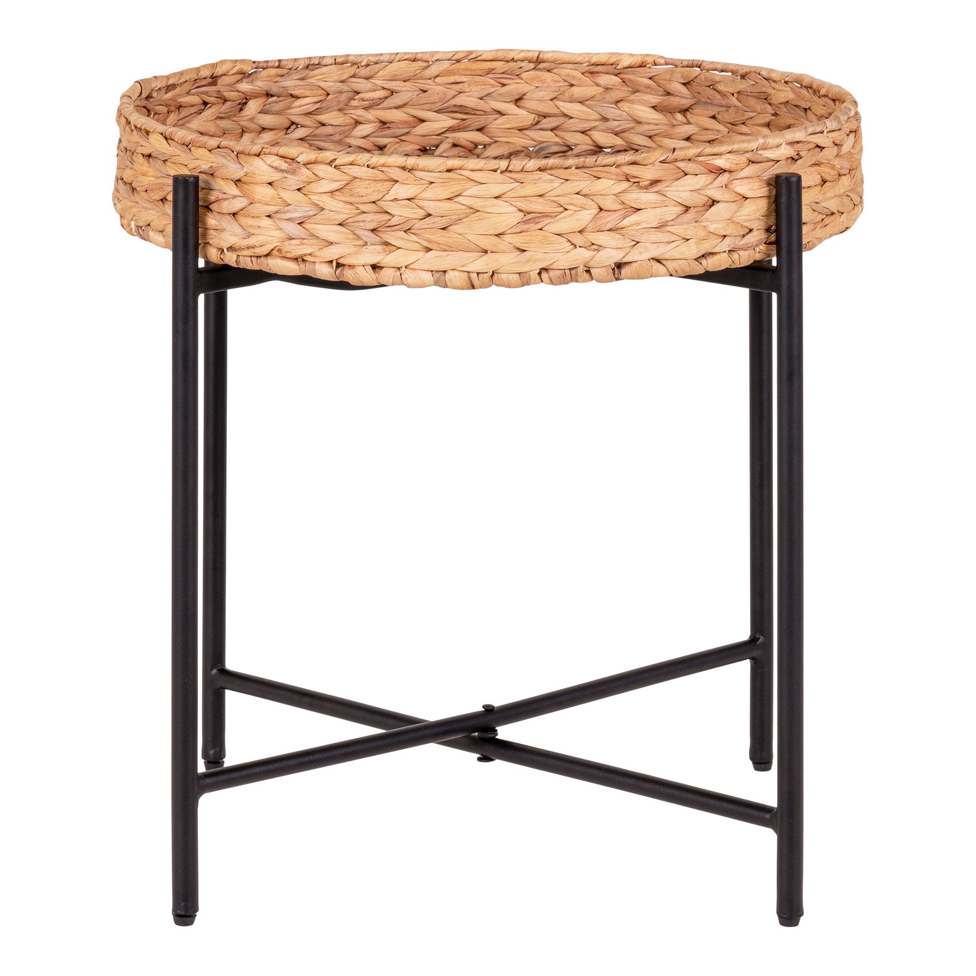 Naro Side Table - Side table, metal and water hyacinth Ø50x48.5 cm