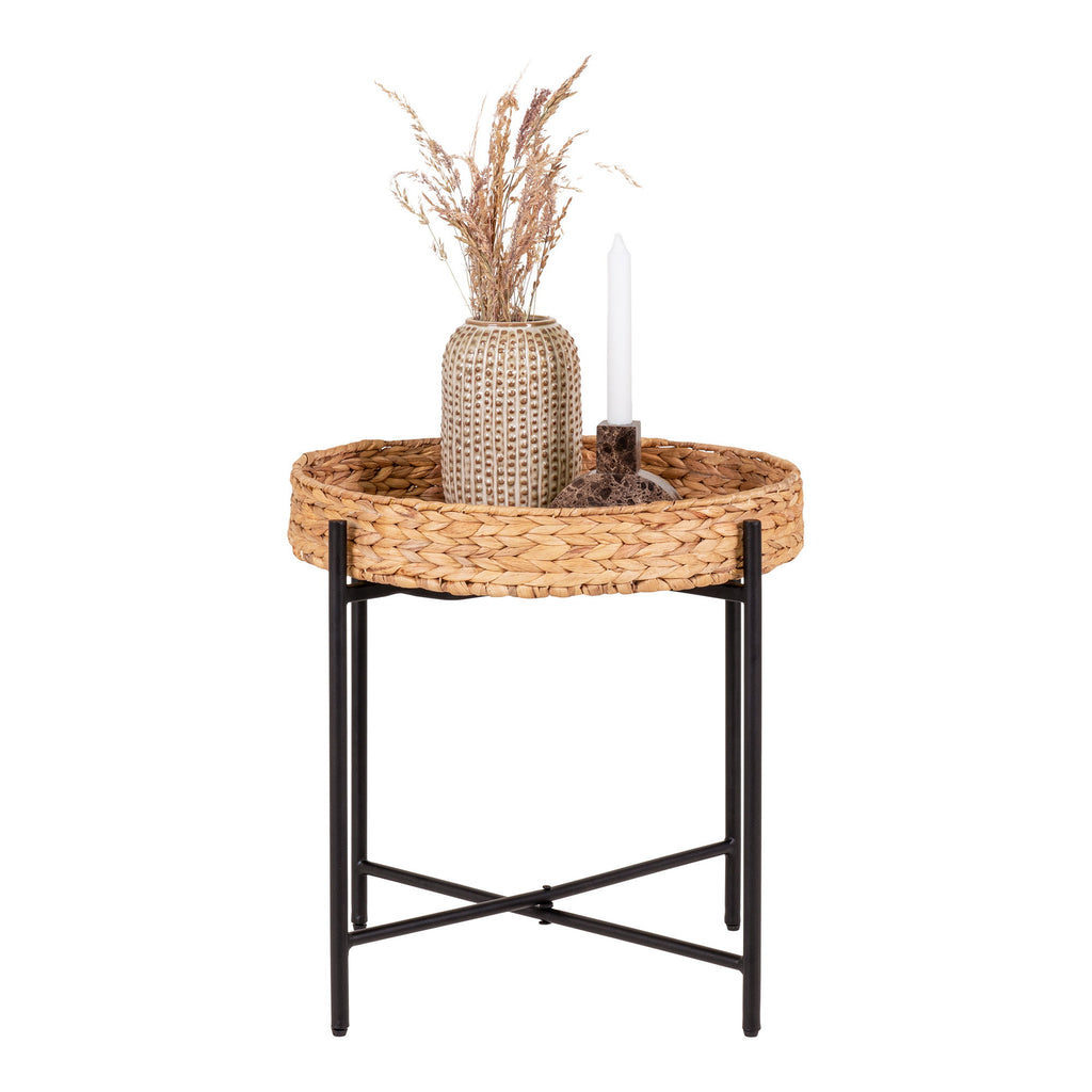 Naro Bijzettafel - Bijzettafel, metaal en waterhyacint Ø50x48,5 cm