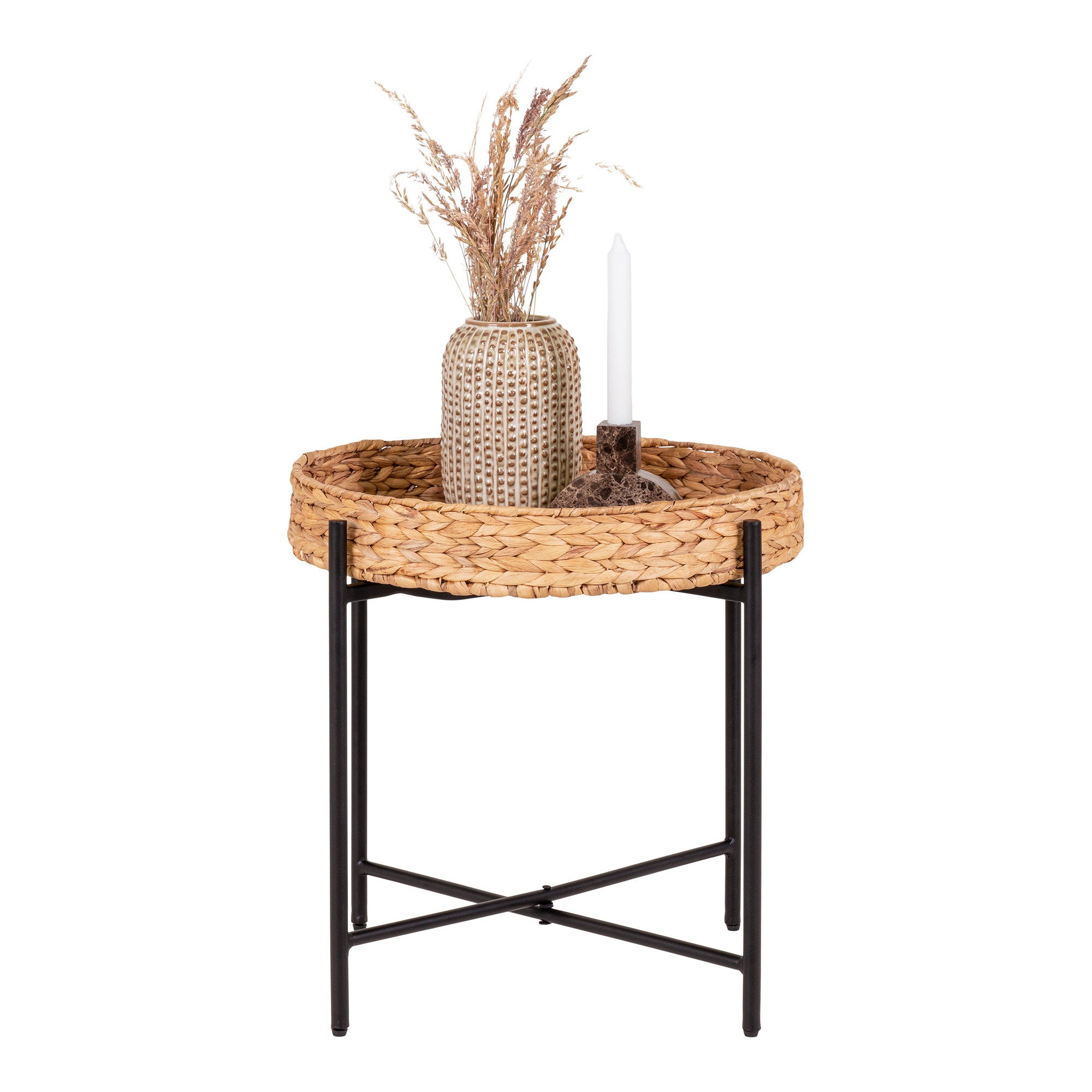 Naro Side Table - Side table, metal and water hyacinth Ø50x48.5 cm