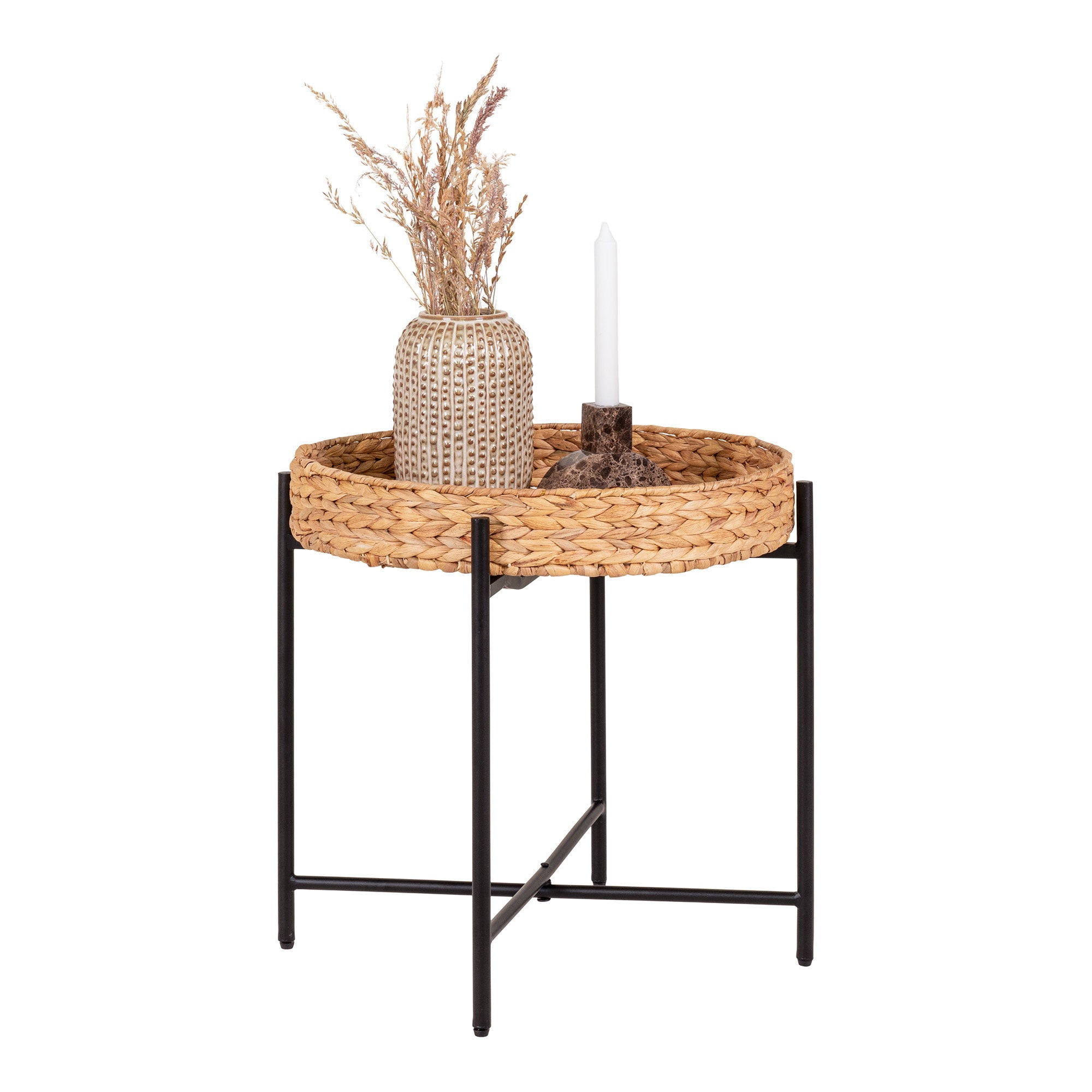 Naro Side Table - Side table, metal and water hyacinth Ø50x48.5 cm