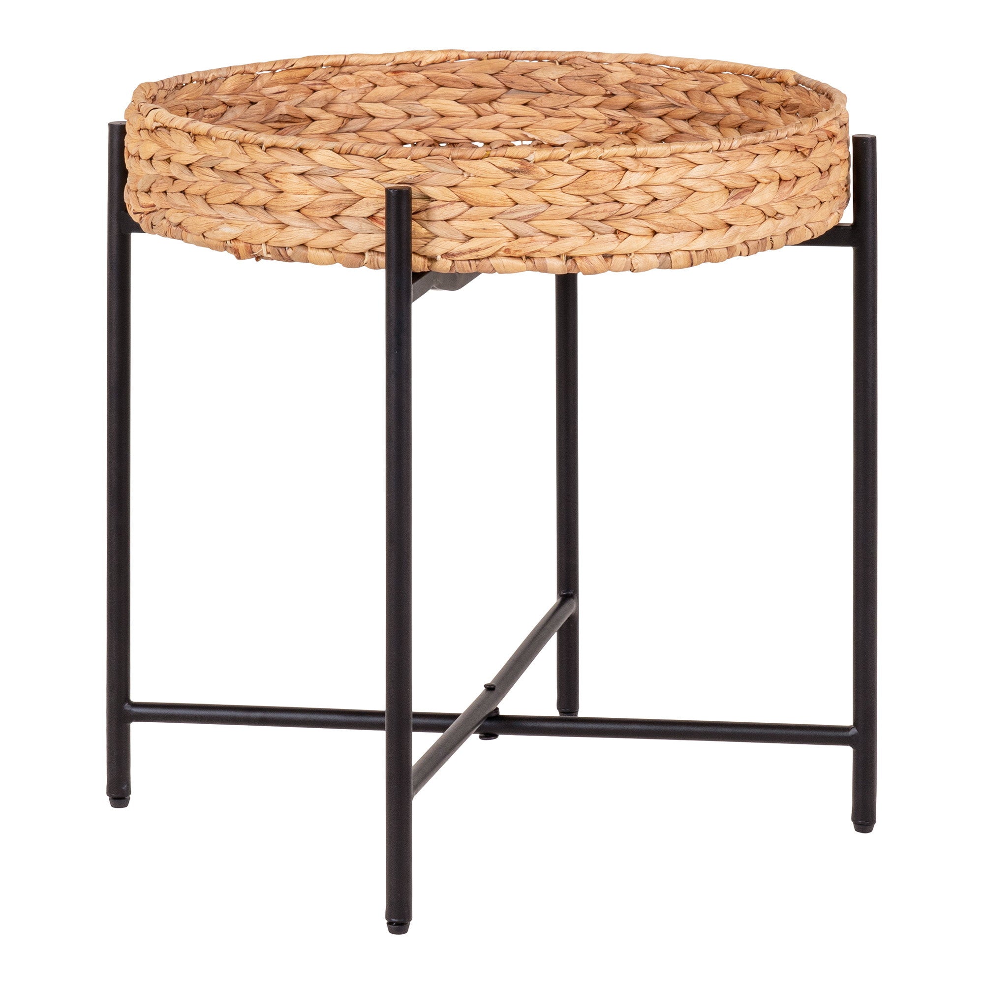Naro Side Table - Side table, metal and water hyacinth Ø50x48.5 cm