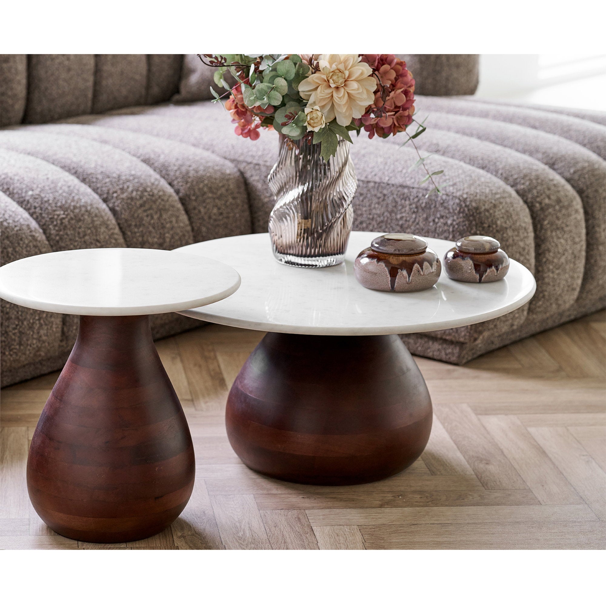 Heide Salontafel - Mangohout/marmer, donkerbruin/wit Ø70x35 cm