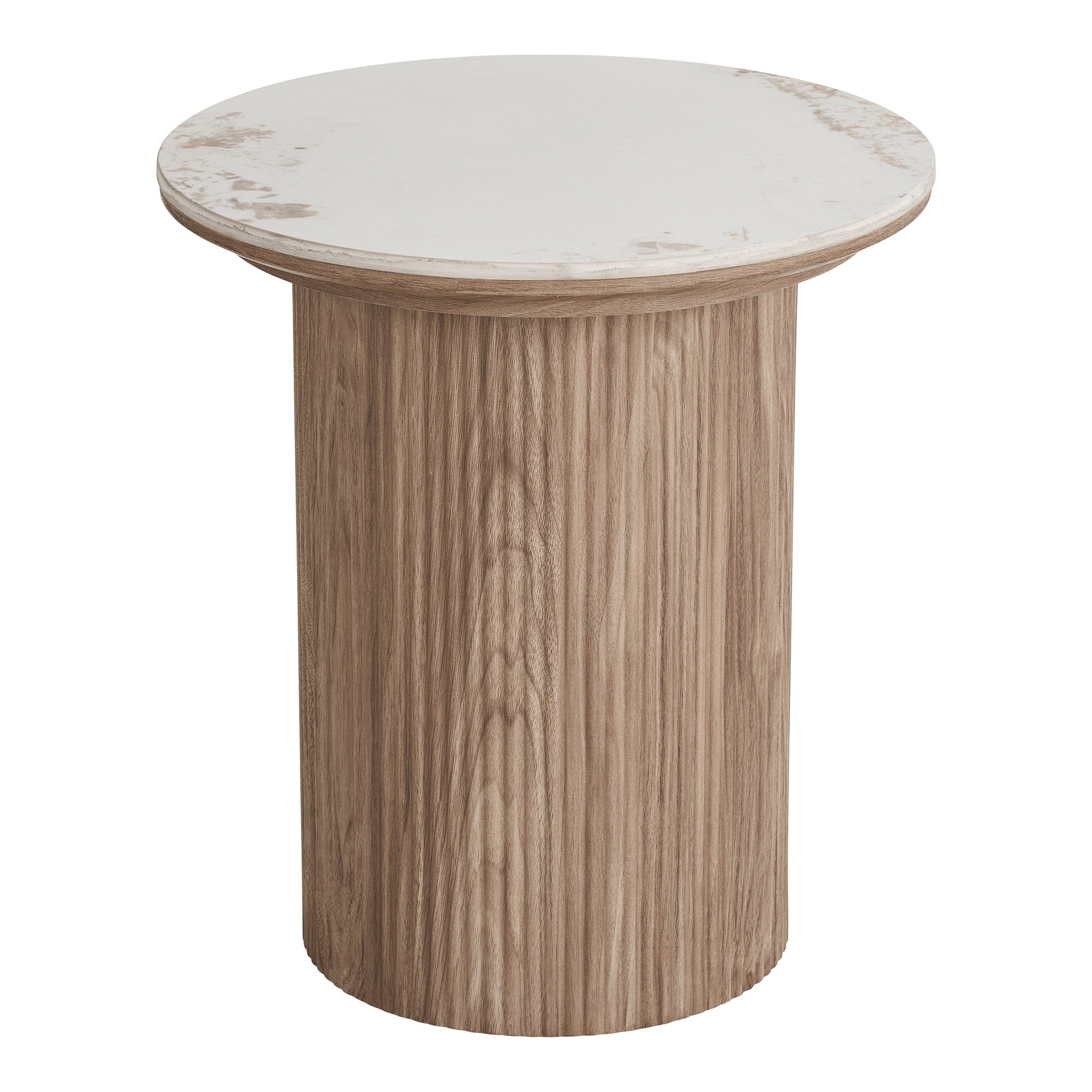 Athens Bijzettafel - Bijzettafel, keramisch blad, wit/bruin Ø45x50 cm