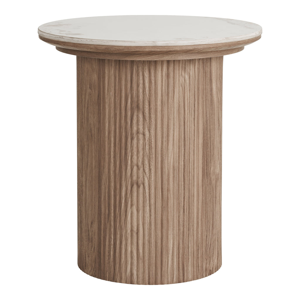 Athens Bijzettafel - Bijzettafel, keramisch blad, wit/bruin Ø45x50 cm
