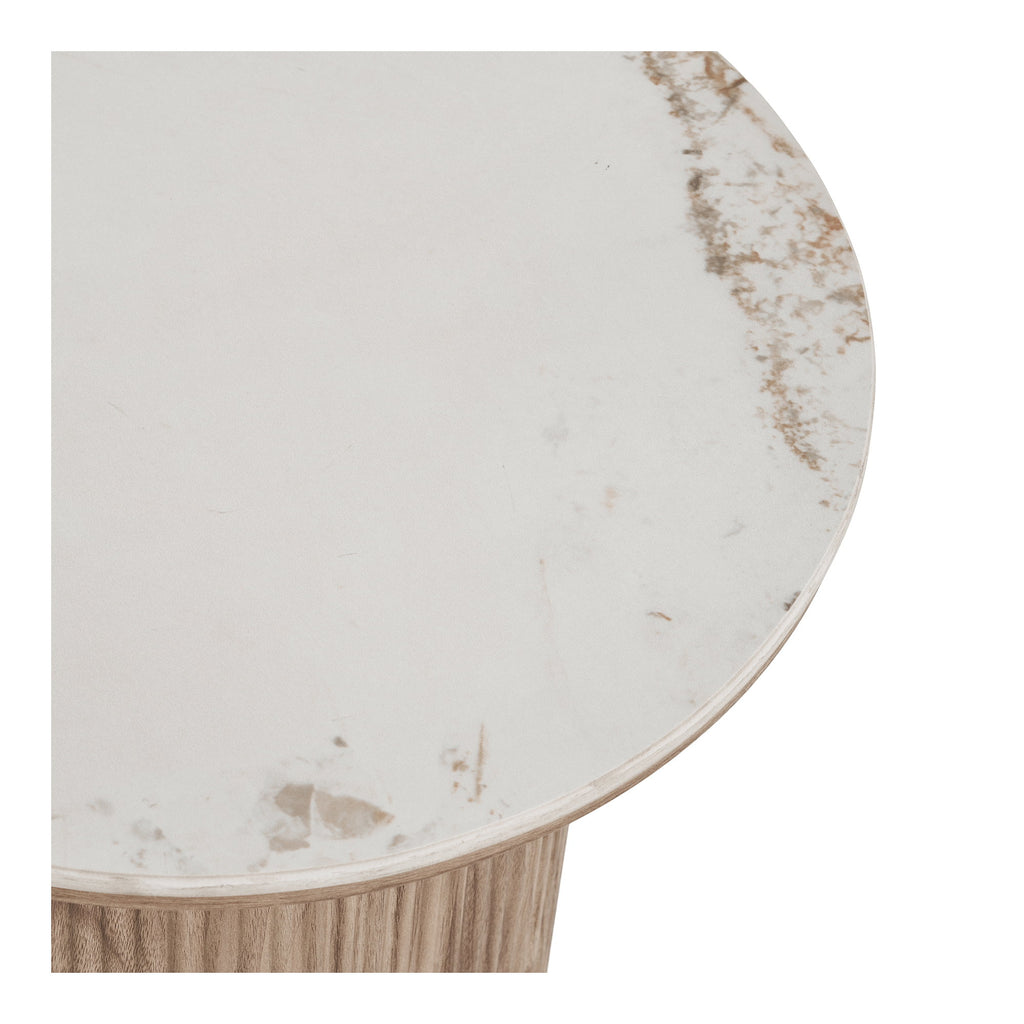 Athens Bijzettafel - Bijzettafel, keramisch blad, wit/bruin Ø45x50 cm