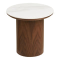 Noli Side Table - Side table, ceramic top/ash veneer, white/dark brown Ø40x38 cm