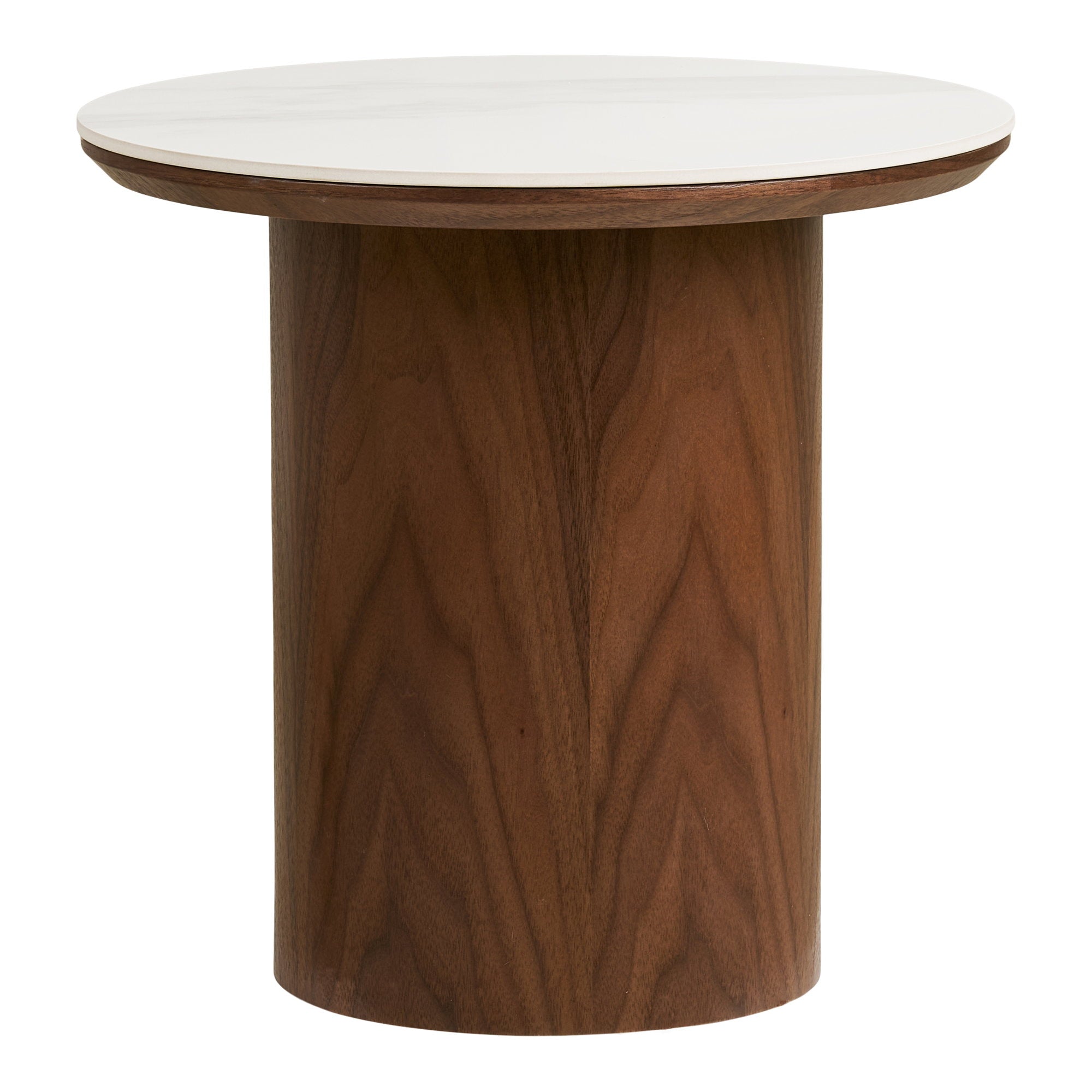 Noli Side Table - Side table, ceramic top/ash veneer, white/dark brown Ø40x38 cm