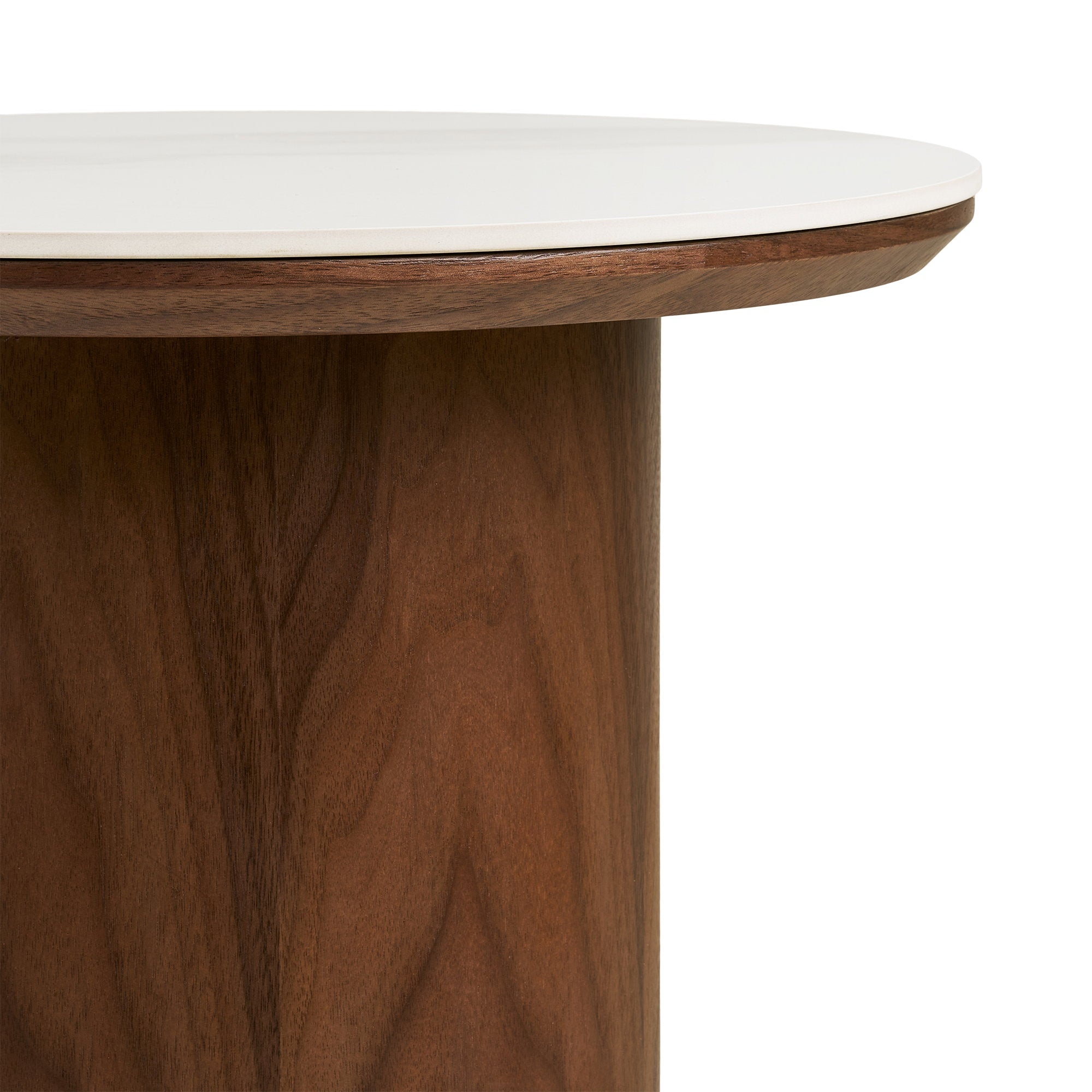 Noli Side Table - Side table, ceramic top/ash veneer, white/dark brown Ø40x38 cm