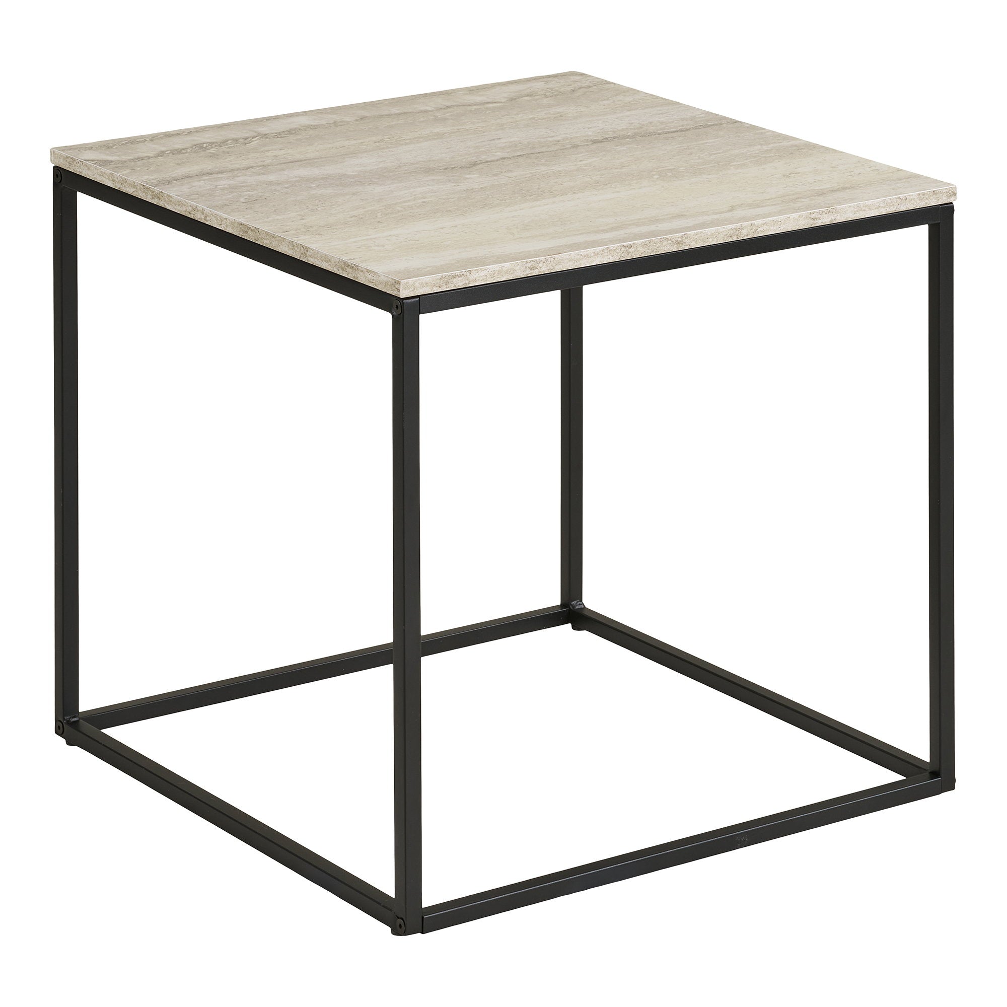 Vita Side Table - Side table, travertine look, black steel 45x45x45 cm