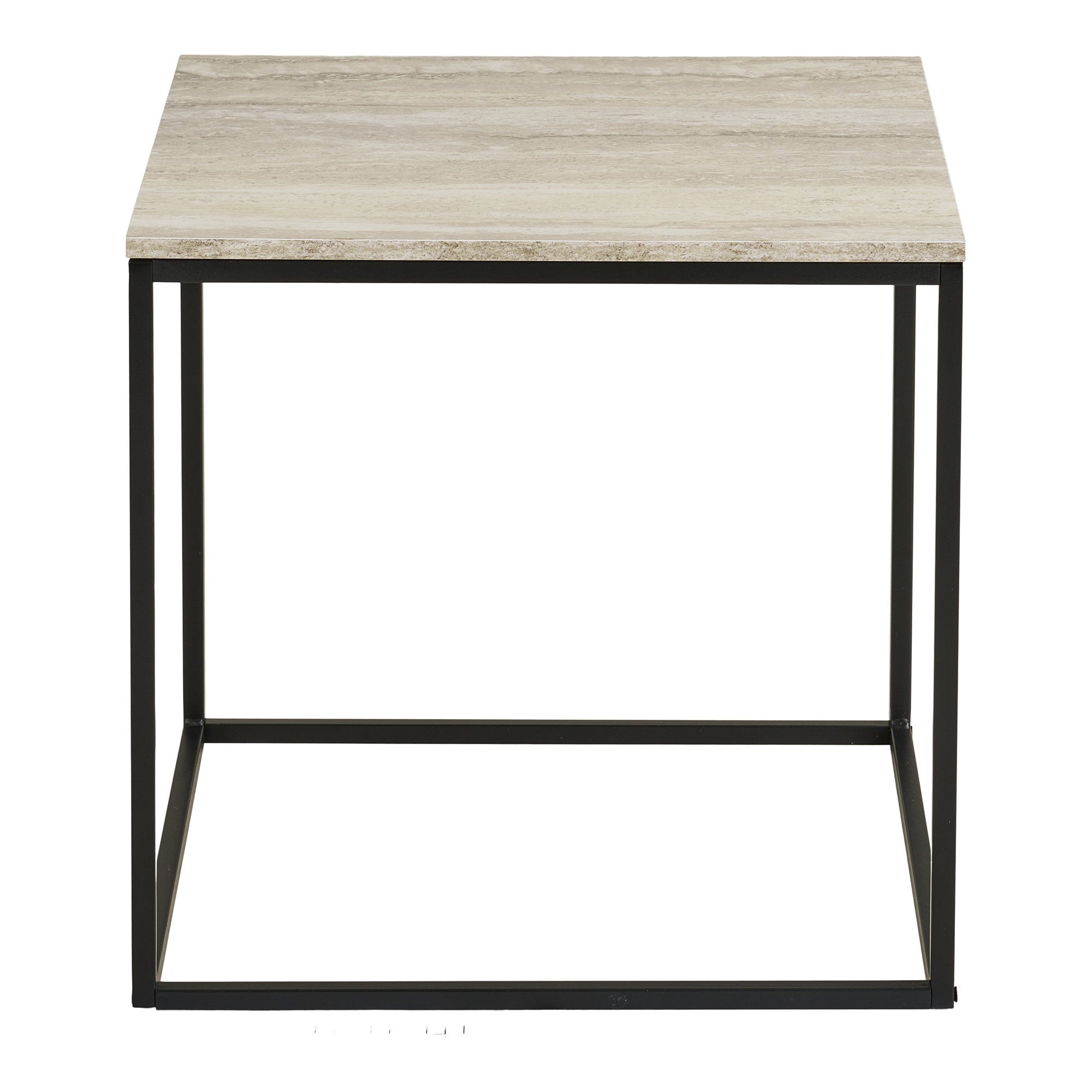 Vita Side Table - Side table, travertine look, black steel 45x45x45 cm
