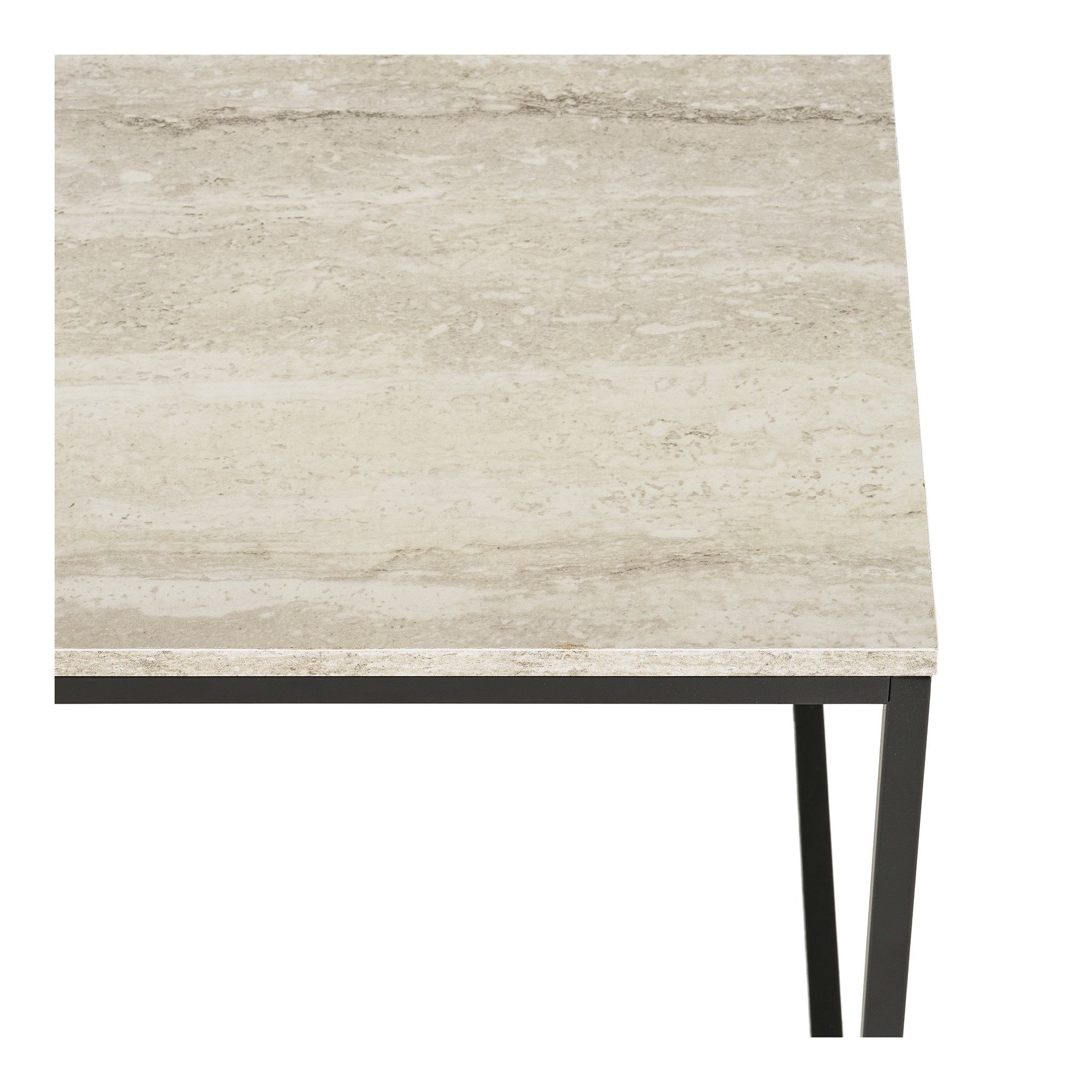 Vita Side Table - Side table, travertine look, black steel 45x45x45 cm