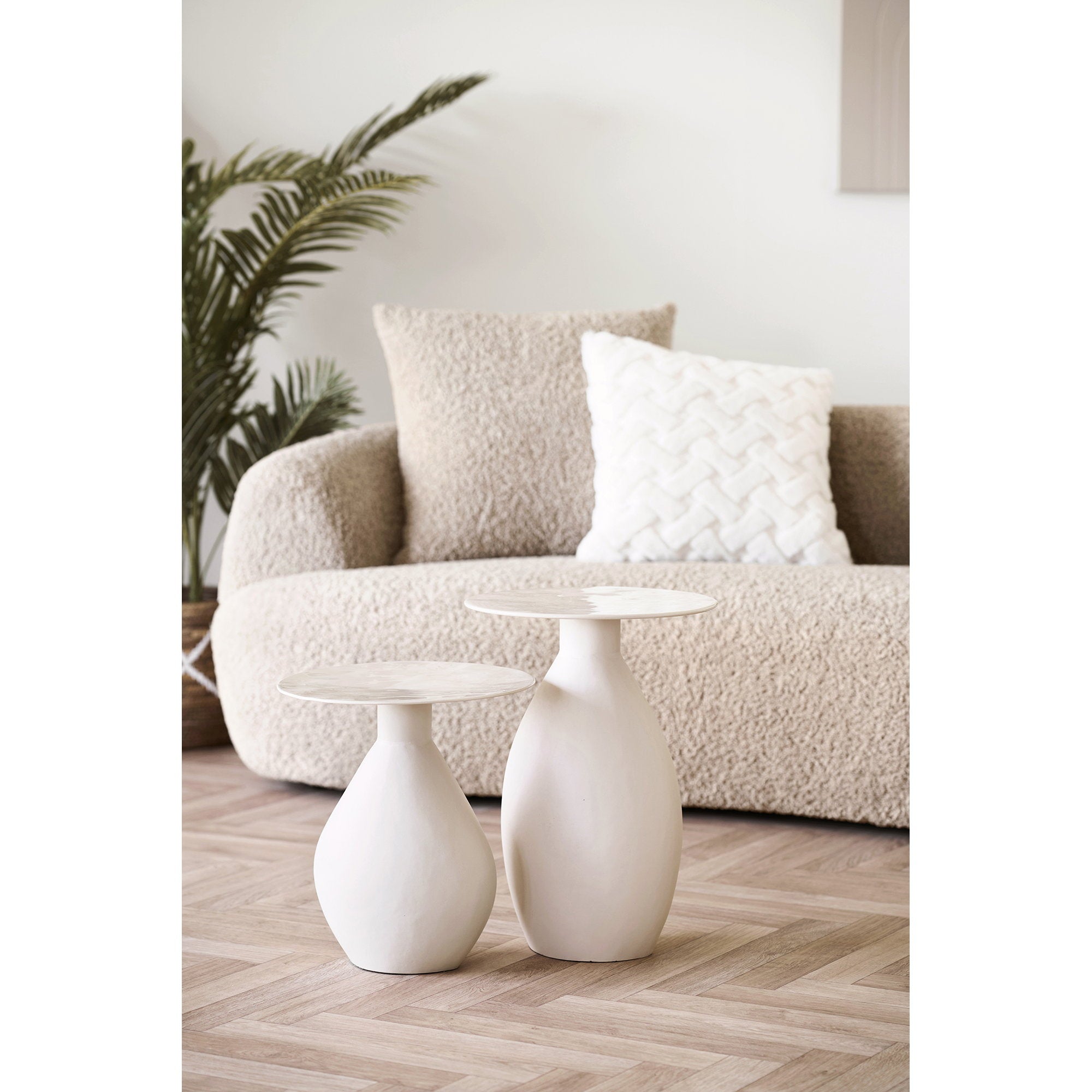 Calais Side Table - Side table, metal/enamel, off-white Ø36x50 cm