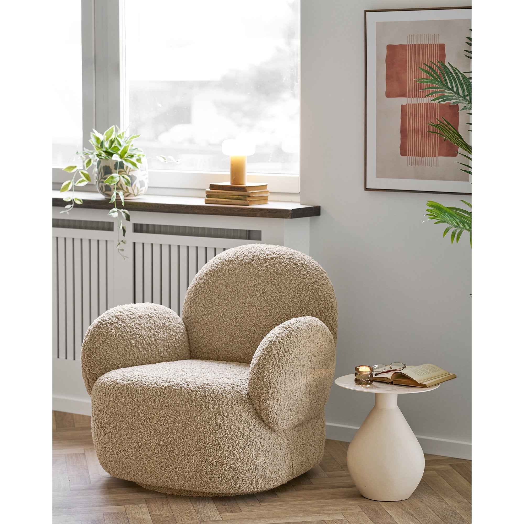 Calais Side Table - Side table, metal/enamel, off-white Ø36x40 cm