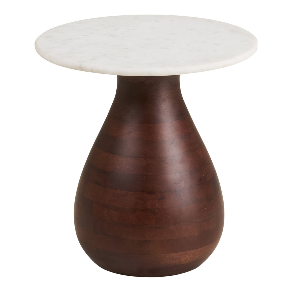 Heide Bijzettafel - Bijzettafel, mangohout/marmer, donkerbruin/wit Ø40x41 cm