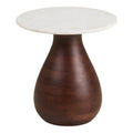 Heide Bijzettafel - Bijzettafel, mangohout/marmer, donkerbruin/wit Ø40x41 cm