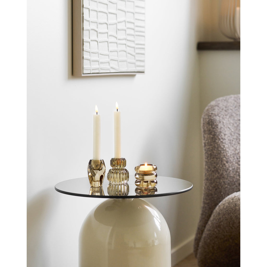 Ravello Side Table - Side table, tempered glass/metal, grey/beige Ø40x52 cm