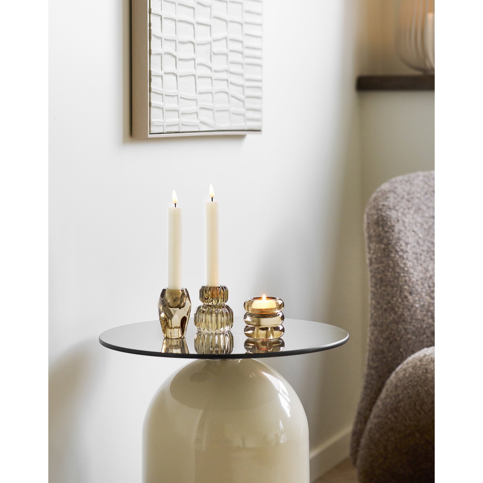 Ravello Side Table - Side table, tempered glass/metal, grey/beige Ø40x52 cm