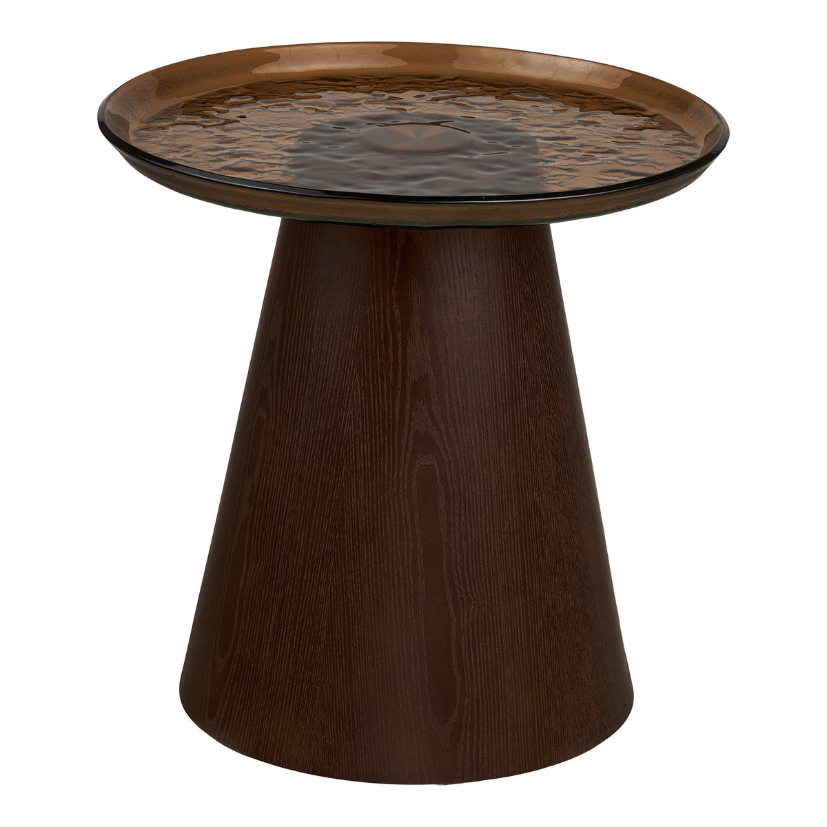 Orvieto Side Table - Side table, ash veneer/glass, brown, ø50x48 cm