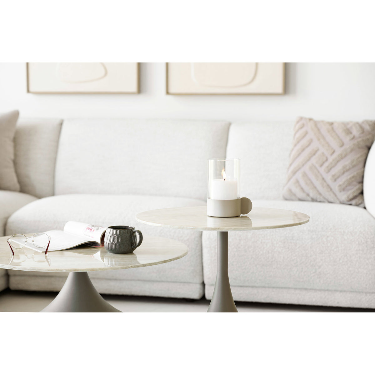 Kaki Pienza side table with tempered glass - Ø50x54 cm