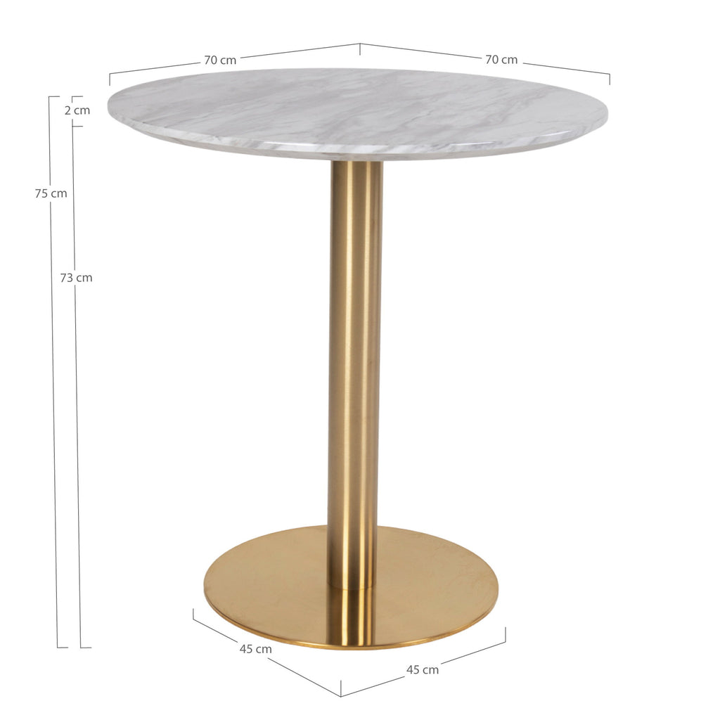 Bolzano Eettafel - Marmerlook blad, messinglook voet Ø70x75 cm