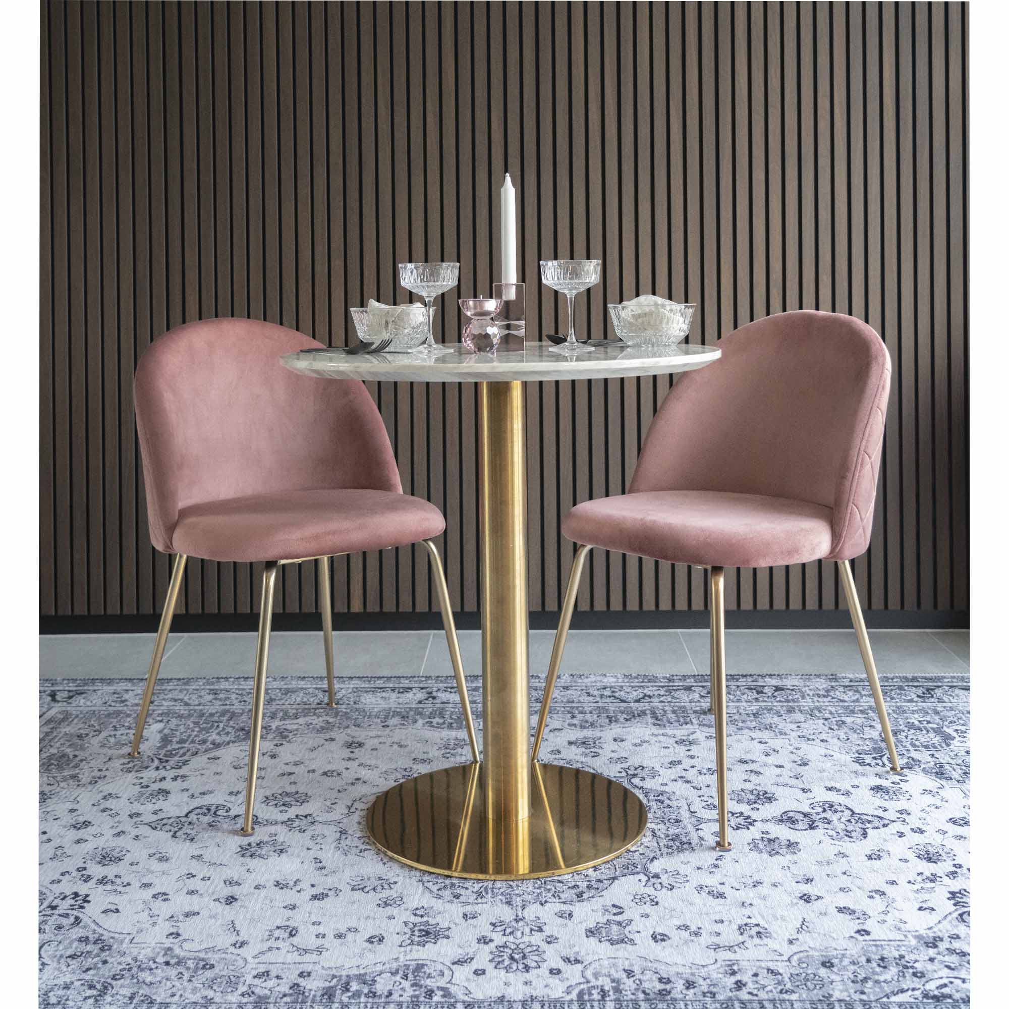 Bolzano Eettafel - Marmerlook blad, messinglook voet Ø70x75 cm