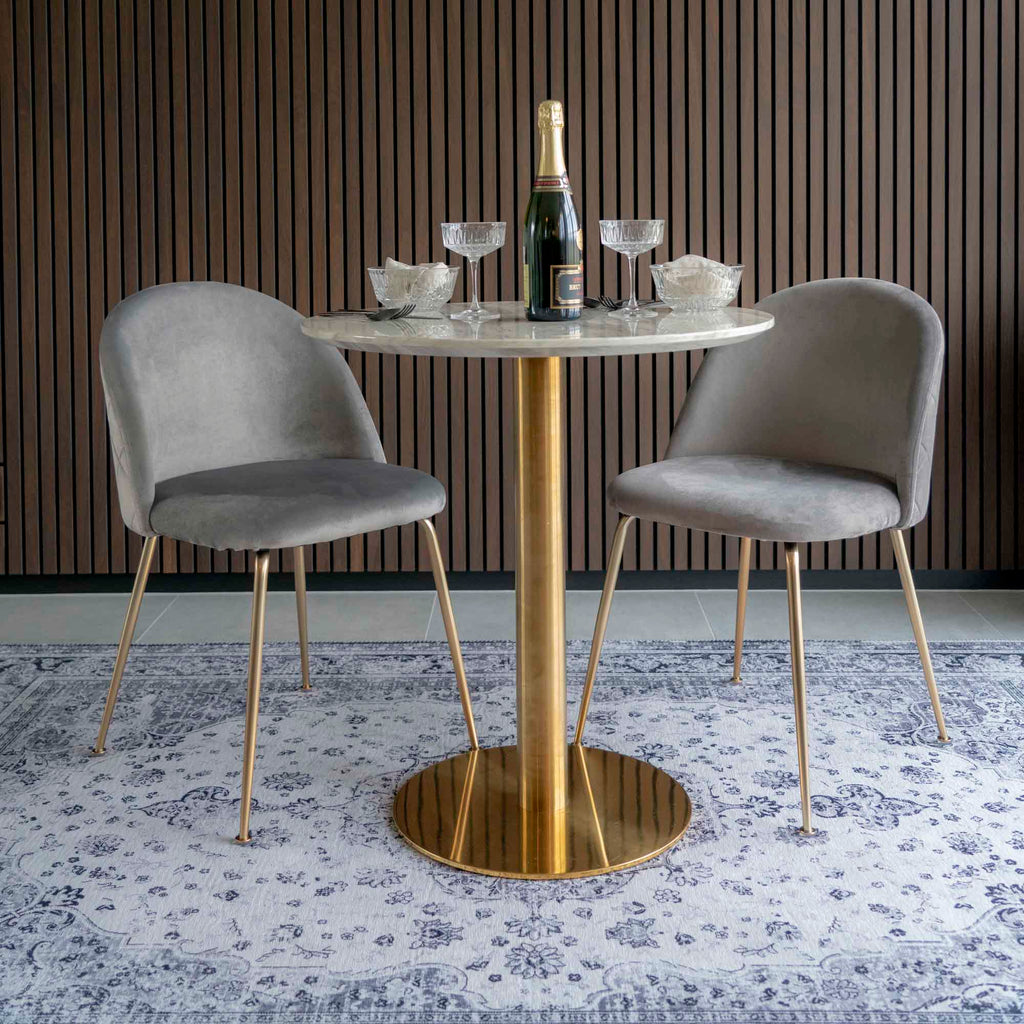 Bolzano Eettafel - Marmerlook blad, messinglook voet Ø70x75 cm