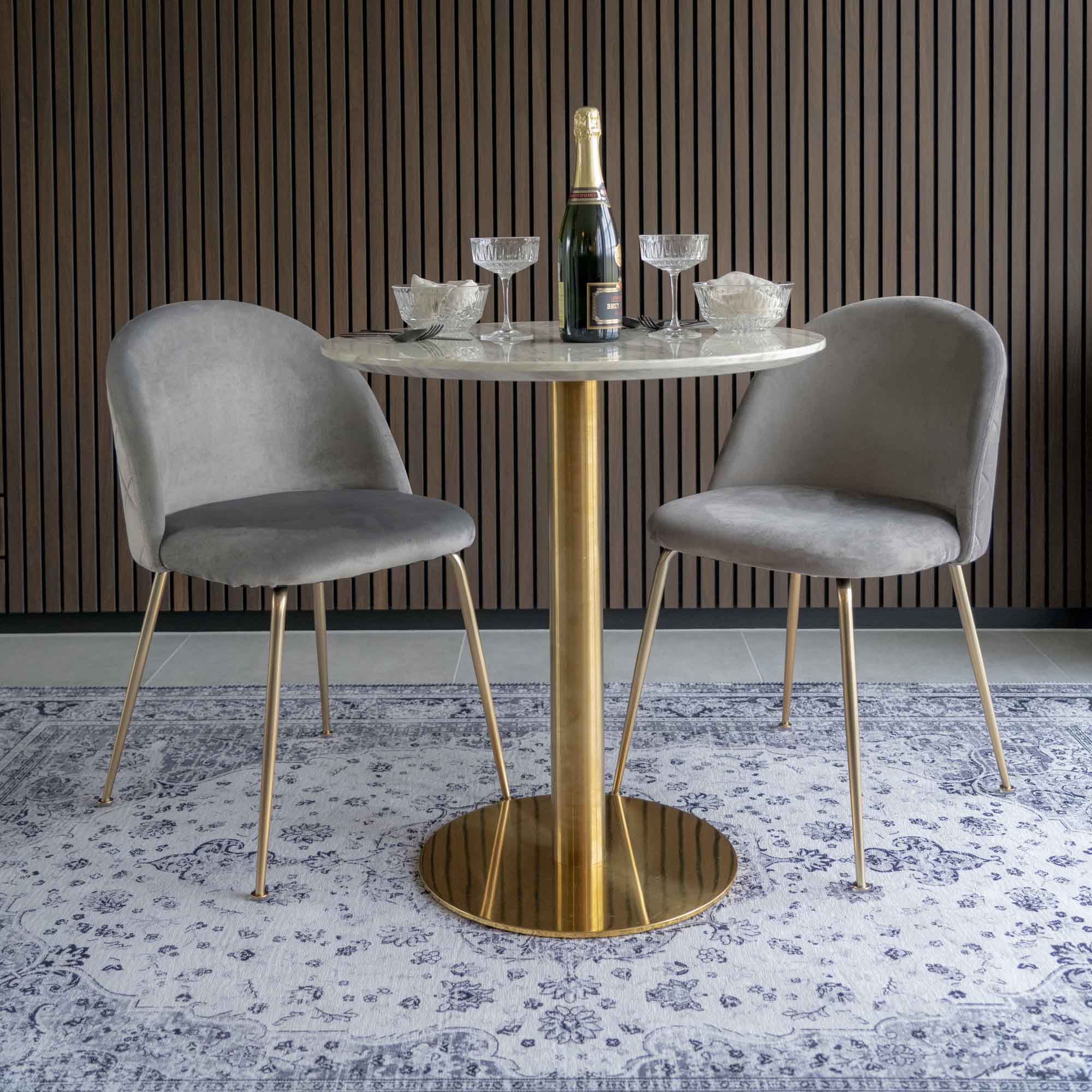 Bolzano Eettafel - Marmerlook blad, messinglook voet Ø70x75 cm