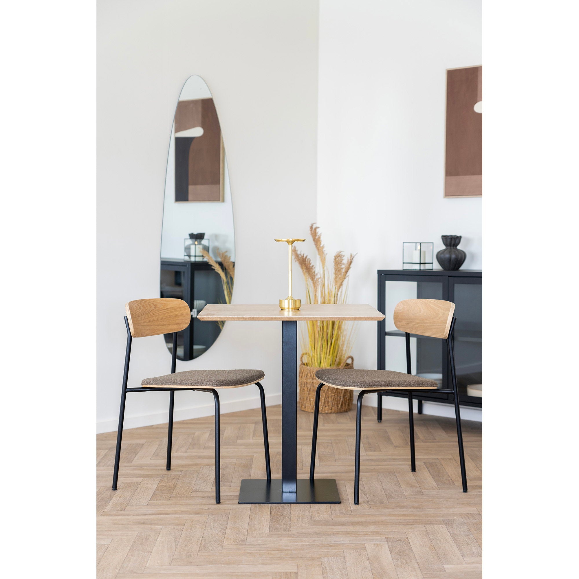 Fano Cafétafel - Melamine, naturel, zwart metalen onderstel 70x70x75 cm