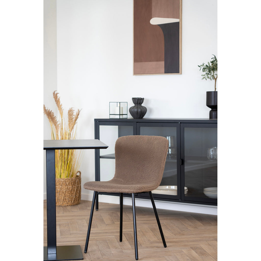 Fano Cafétafel - Melamine, donkere steenlook, zwart metalen onderstel 70x70x75 cm