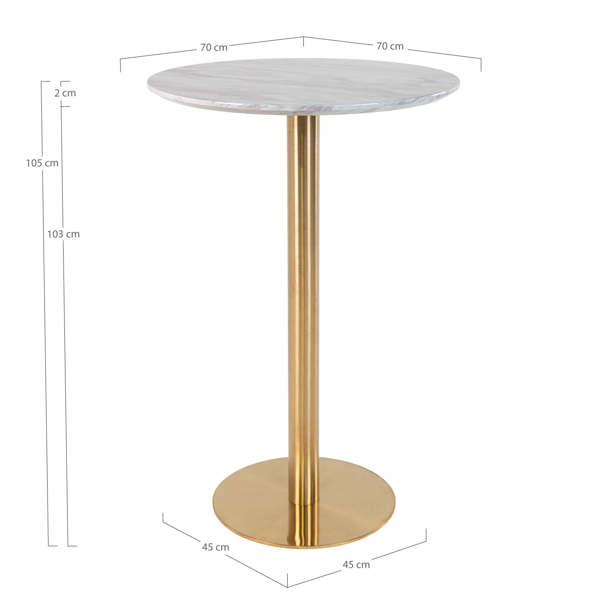Bolzano Bartafel - Marmerlook blad, messinglook voet Ø70x105 cm