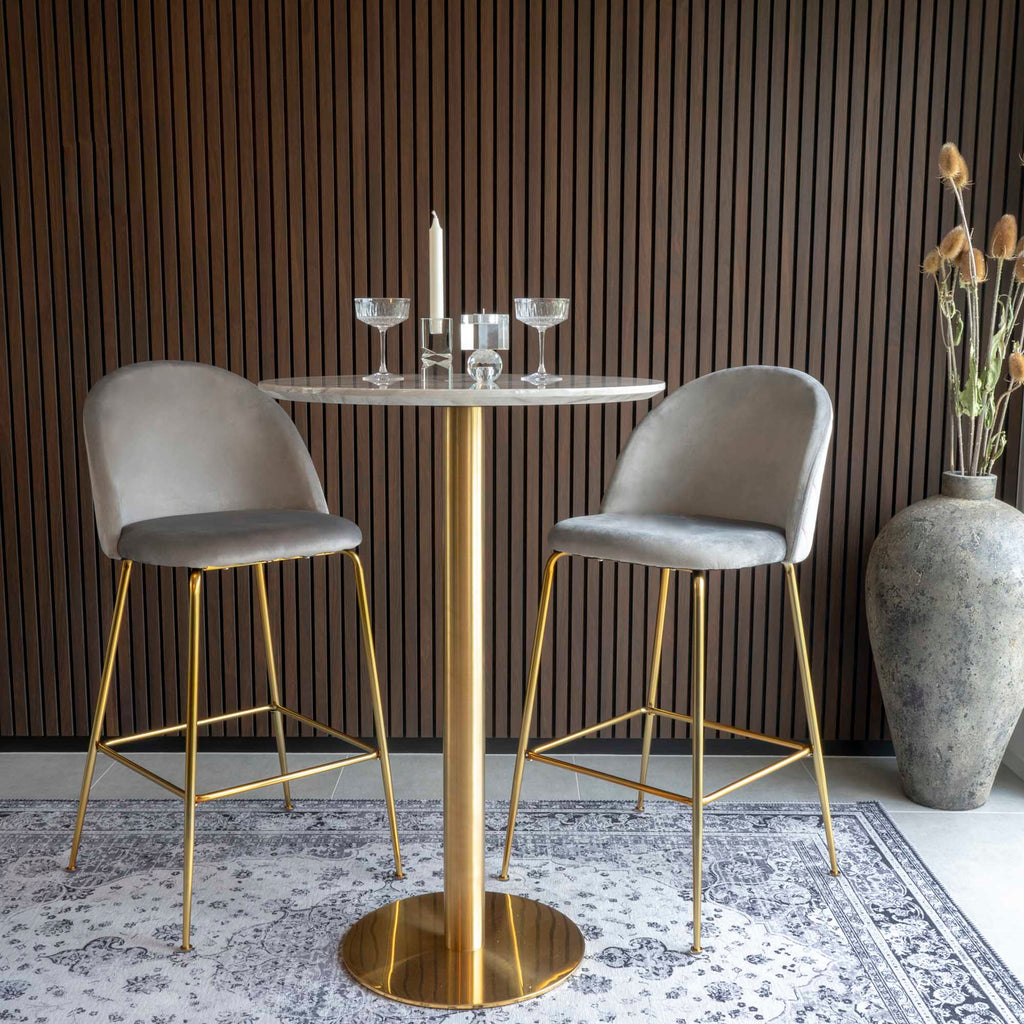 Bolzano Bartafel - Marmerlook blad, messinglook voet Ø70x105 cm