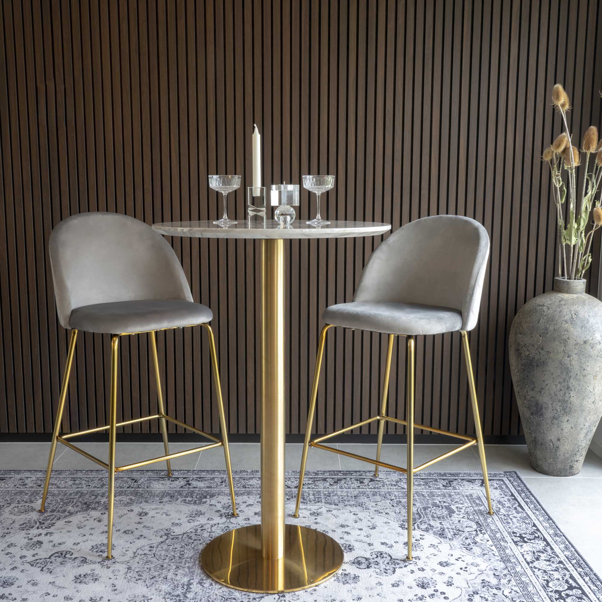 Bolzano Bartafel - Marmerlook blad, messinglook voet Ø70x105 cm
