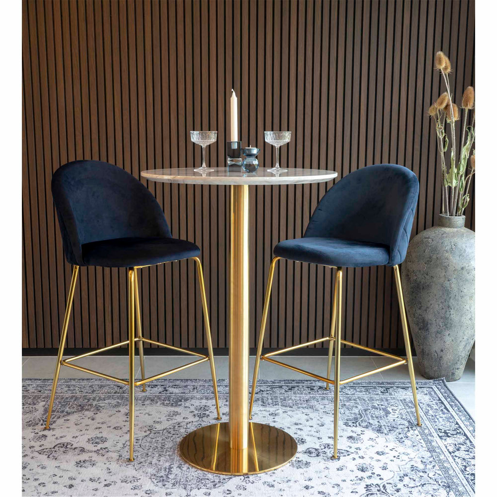 Bolzano Bartafel - Marmerlook blad, messinglook voet Ø70x105 cm
