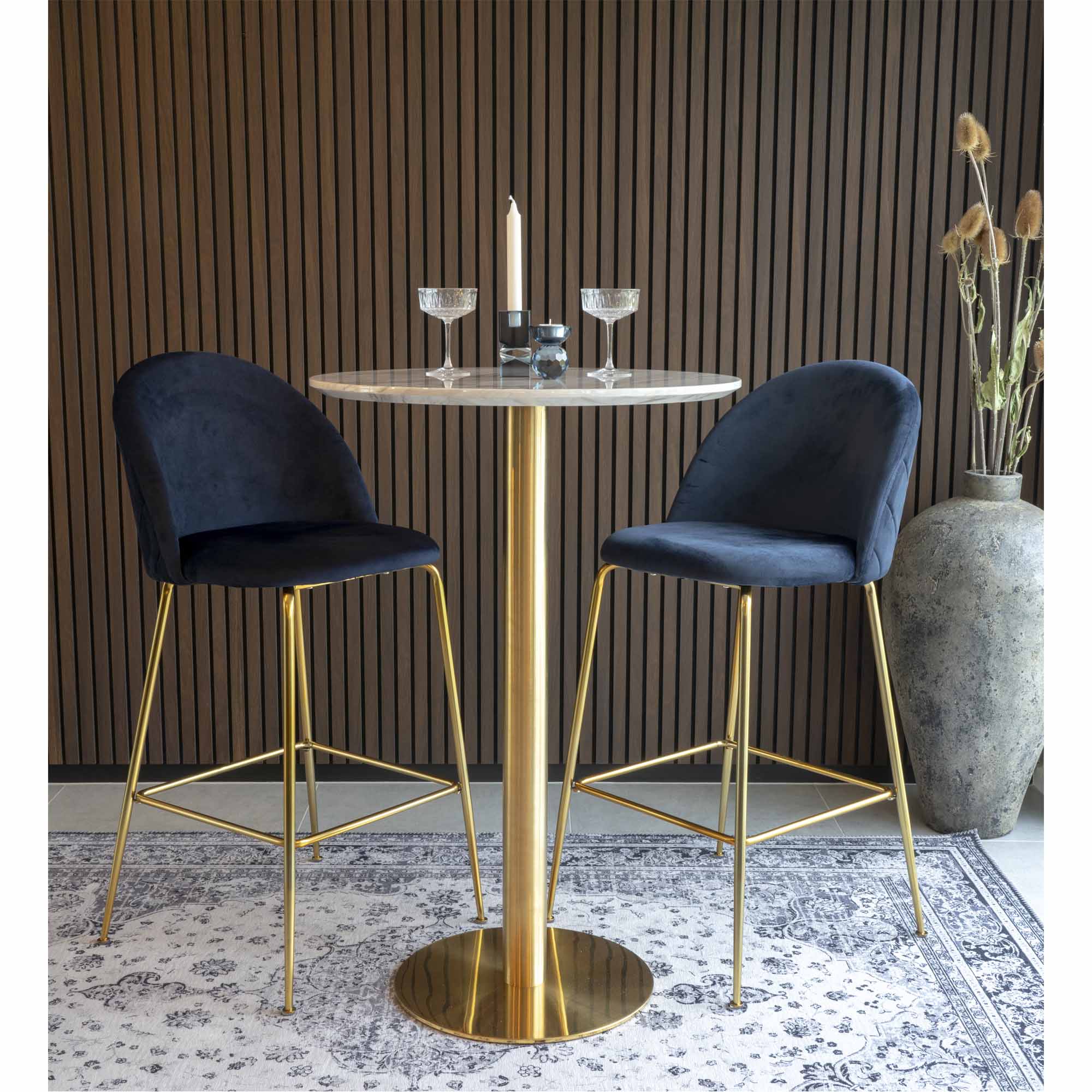 Bolzano Bartafel - Marmerlook blad, messinglook voet Ø70x105 cm