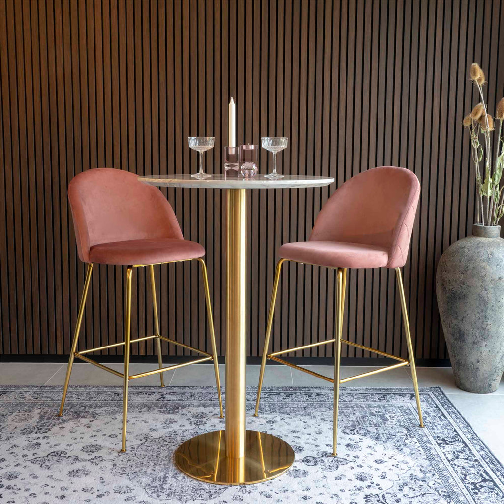 Bolzano Bartafel - Marmerlook blad, messinglook voet Ø70x105 cm