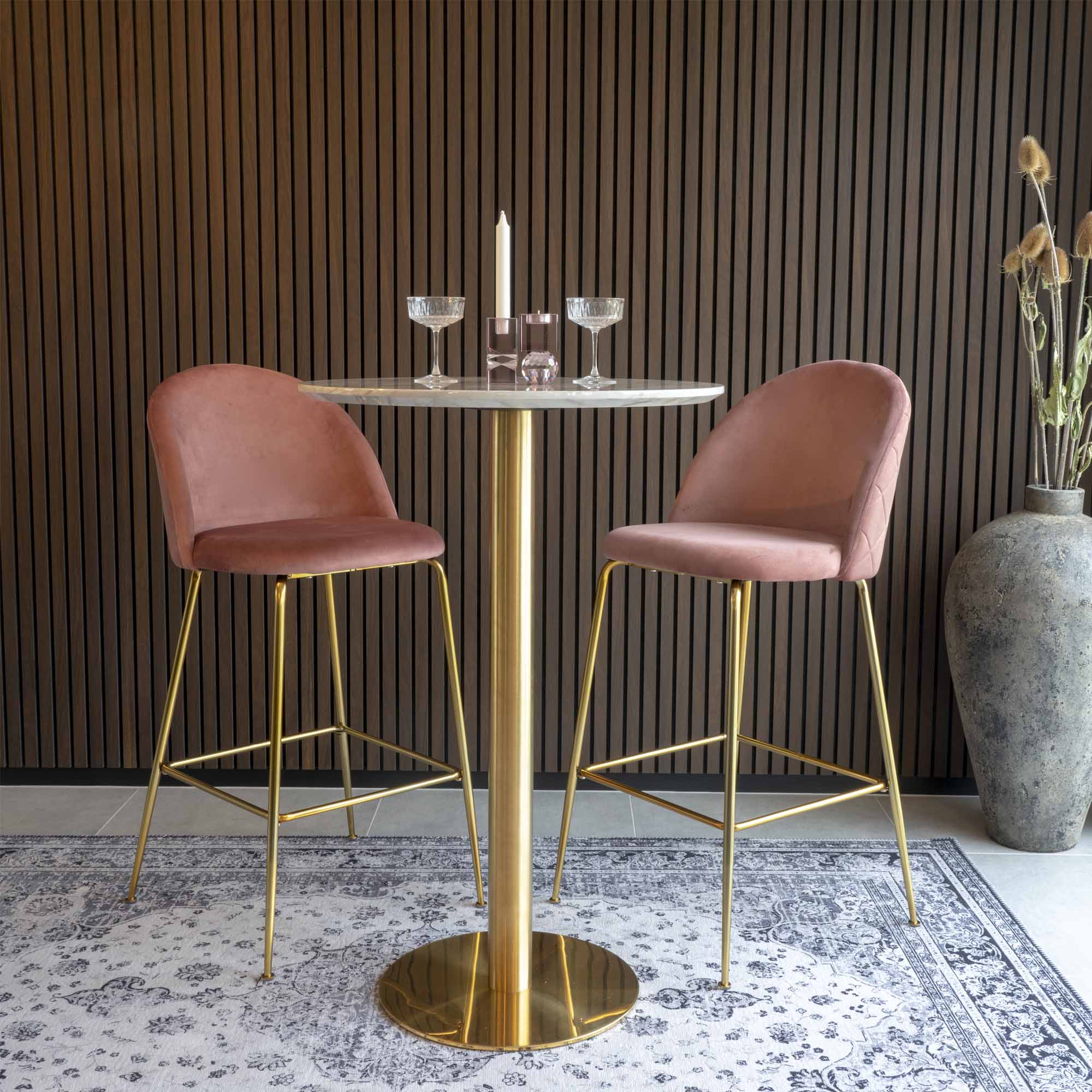 Bolzano Bartafel - Marmerlook blad, messinglook voet Ø70x105 cm