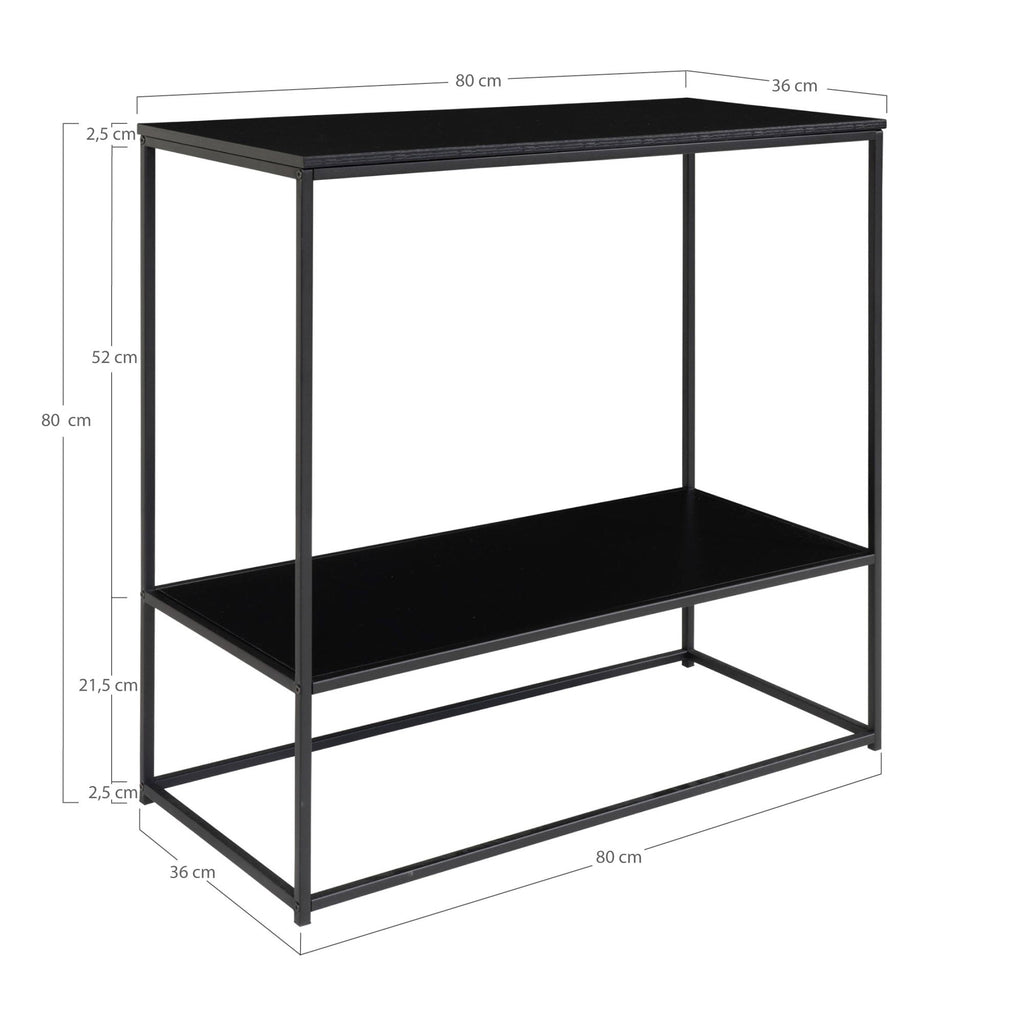 Vita Wandtafel - Wandtafel met 2 planken, zwart, zwart frame 80x36x80 cm